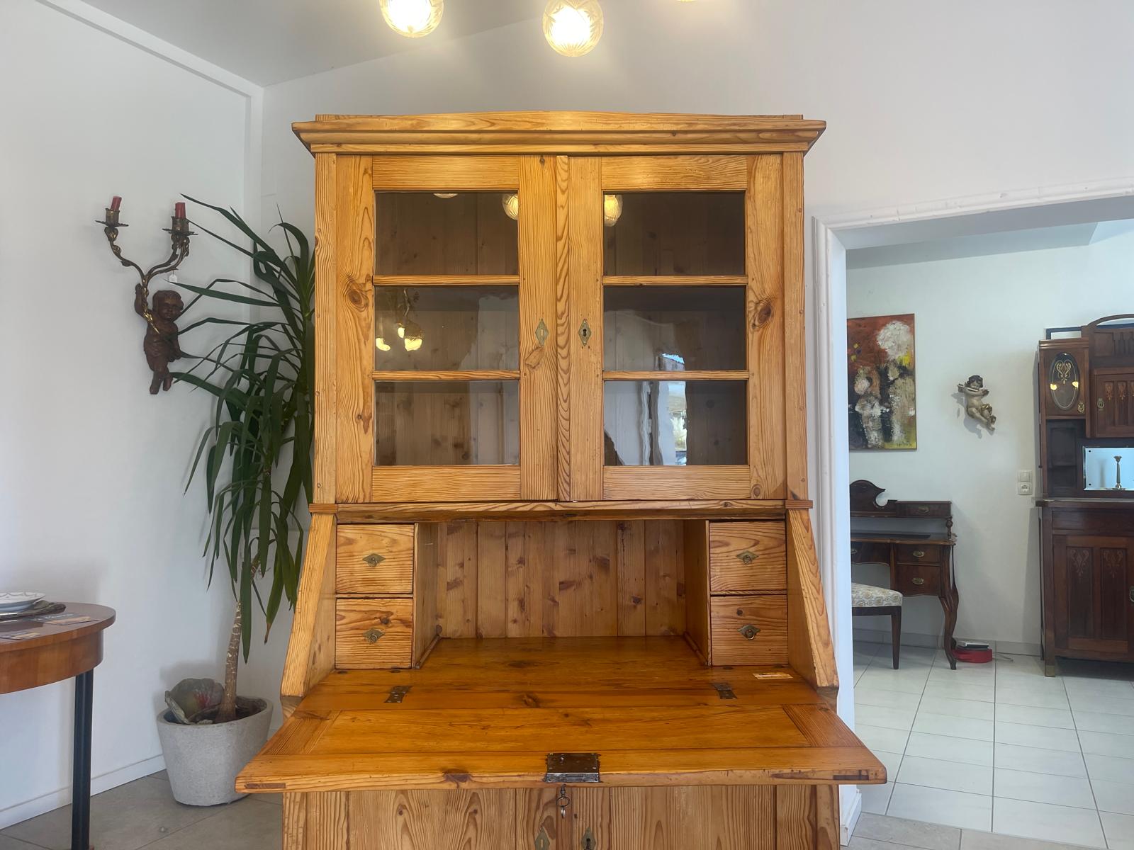 Bäuerlicher Barock Standsekretär Schreibtisch Glasschrank Sekretär Naturholz G1280