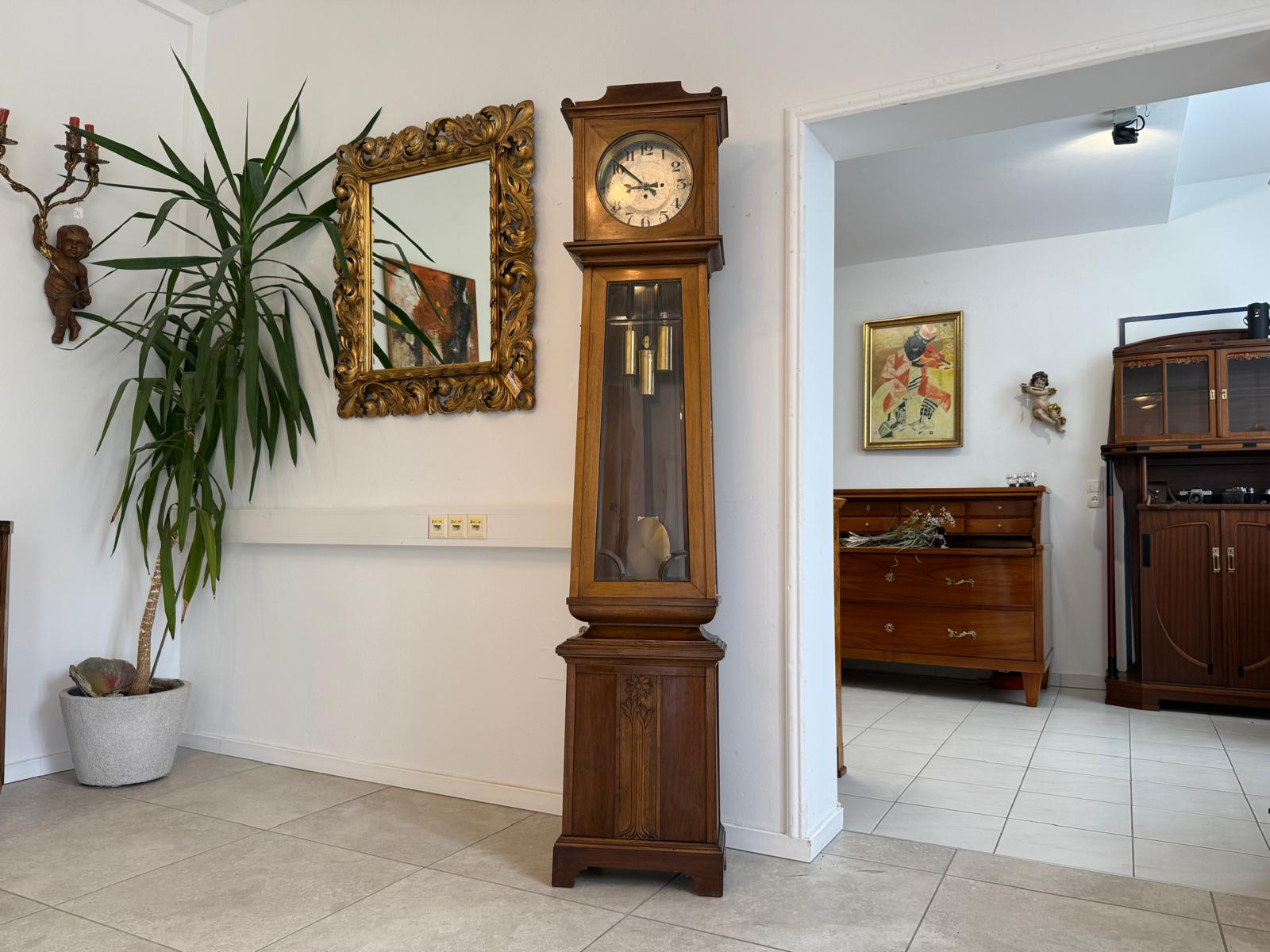 Originaler Jugendstil Regulator Standuhr 3 Gewichte Antik G1894