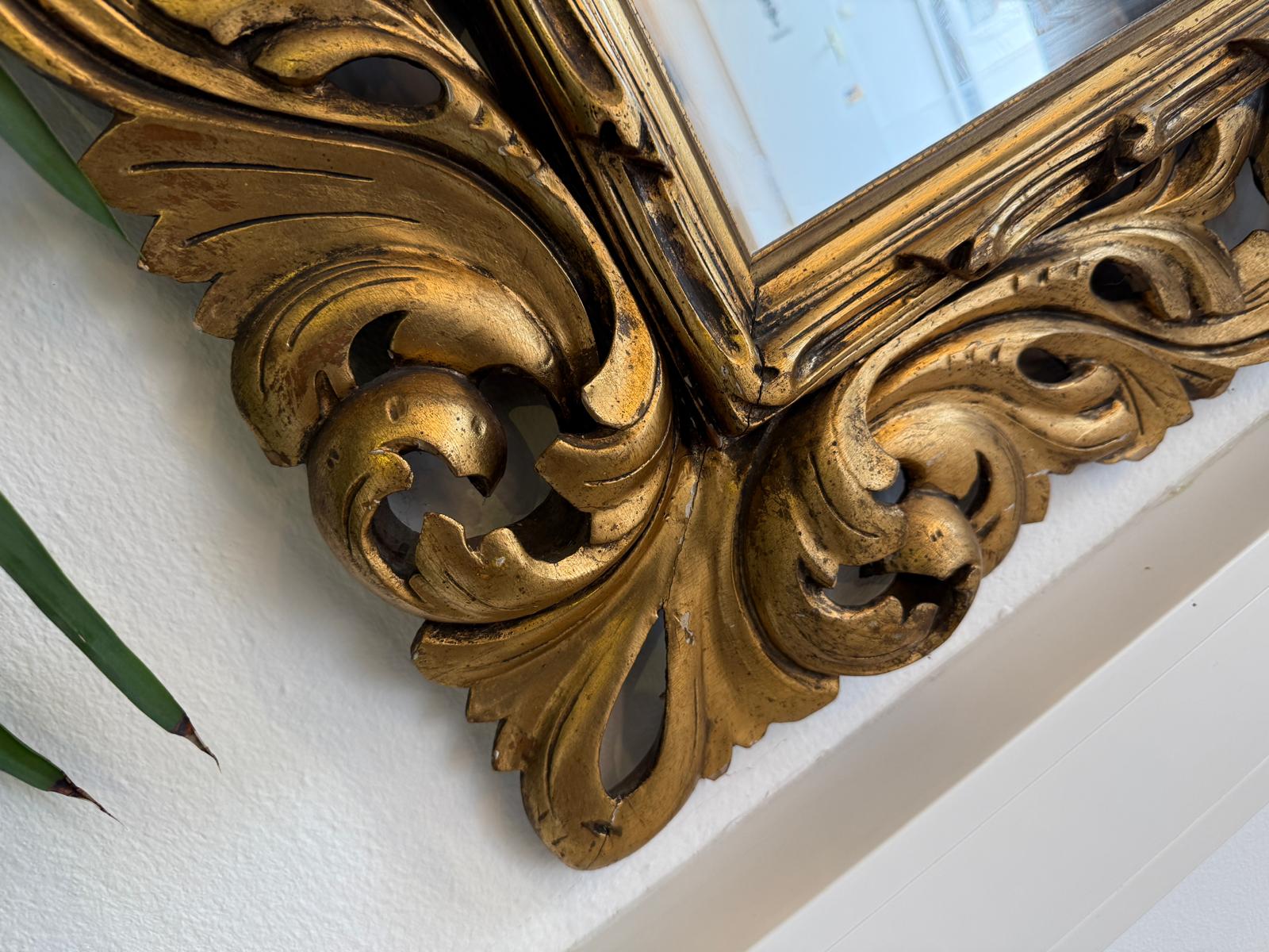 Florentiner Spiegel Akanthusblattschnitzkunst Holzschnitzkunst Antiquität G2104