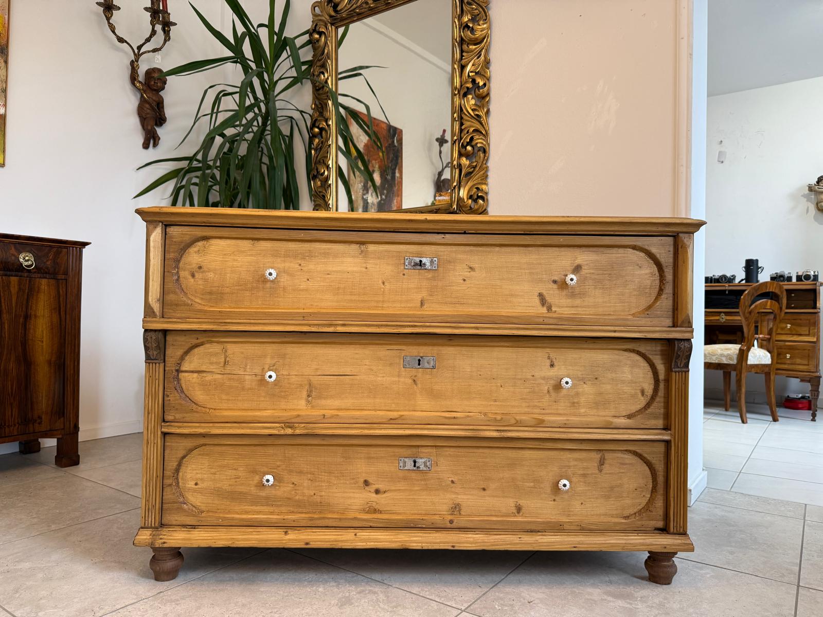 Restaurierte Biedermeier Kommode Antik 3 Laden aus Fichtenholz G2133