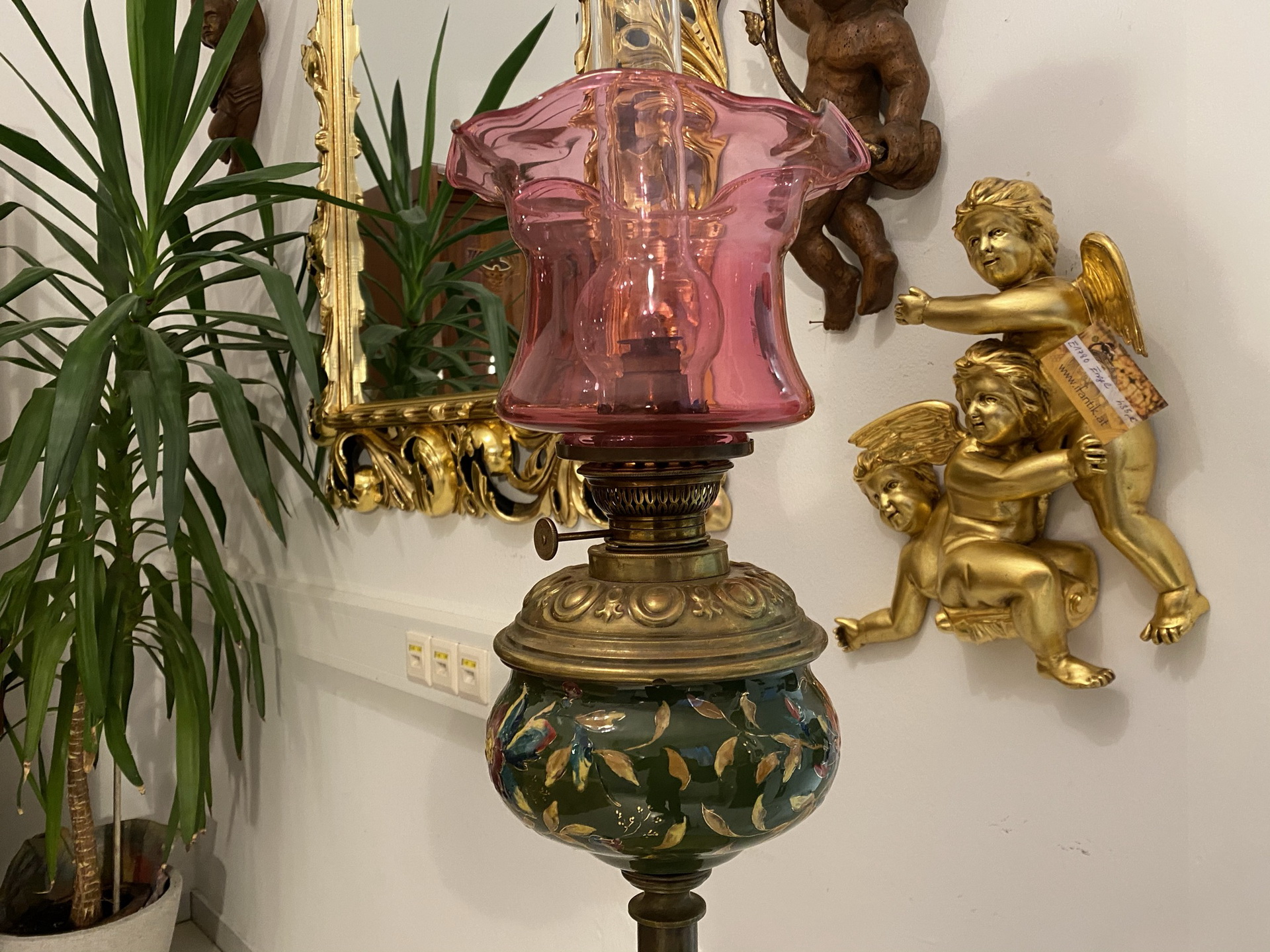 Barock-Biedermeier-Antik_05 originale prächtige Zimmerleuchte Petroleumleuchte Traumlampe A3024