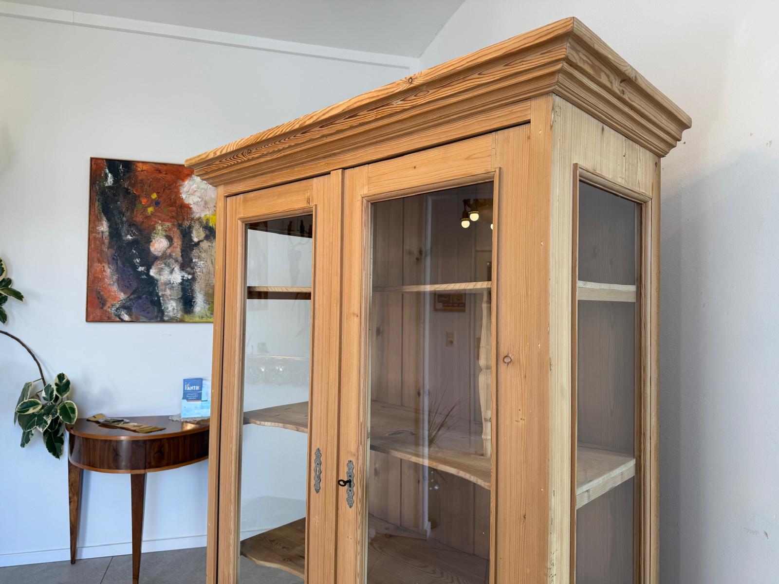 Bäuerliche Jugendstil Vitrine Bauernvitrine Bauernschrank Naturholz Bücherschrank G1049-1