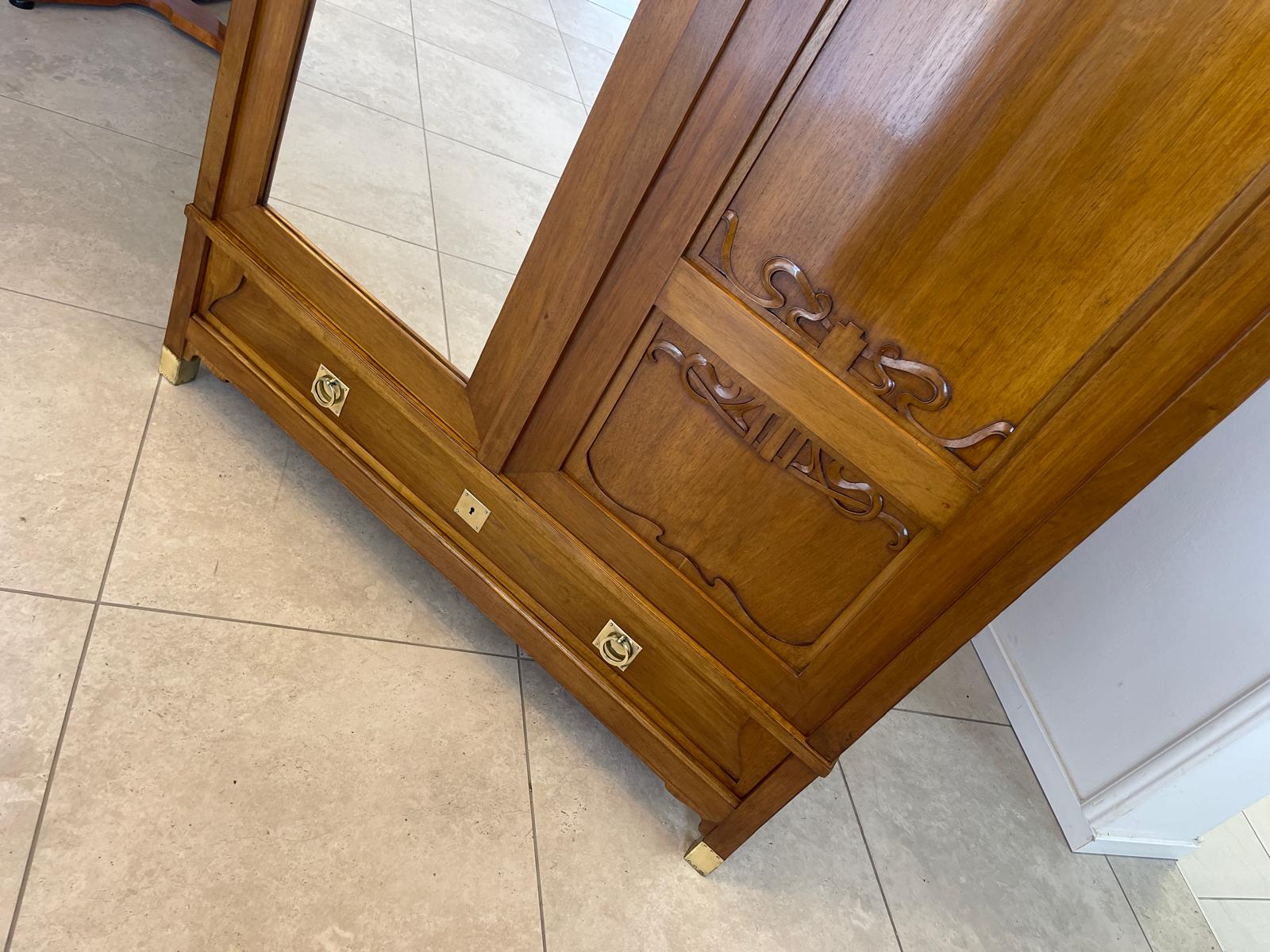 Restaurierter Jugendstil Garderobenschrank Spiegelschrank G1368