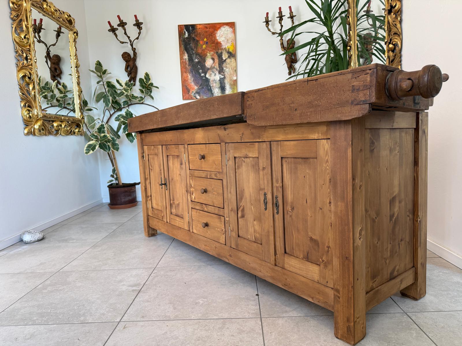 Urige Hobelbank Werkbank Pult Tresen Ladenschrank Antik G2191