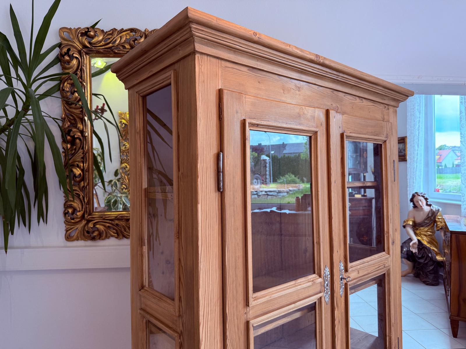 Antike Bauernvitrine Vitrine Naturholz Bücherschrank Alte Bauernmöbel D2466