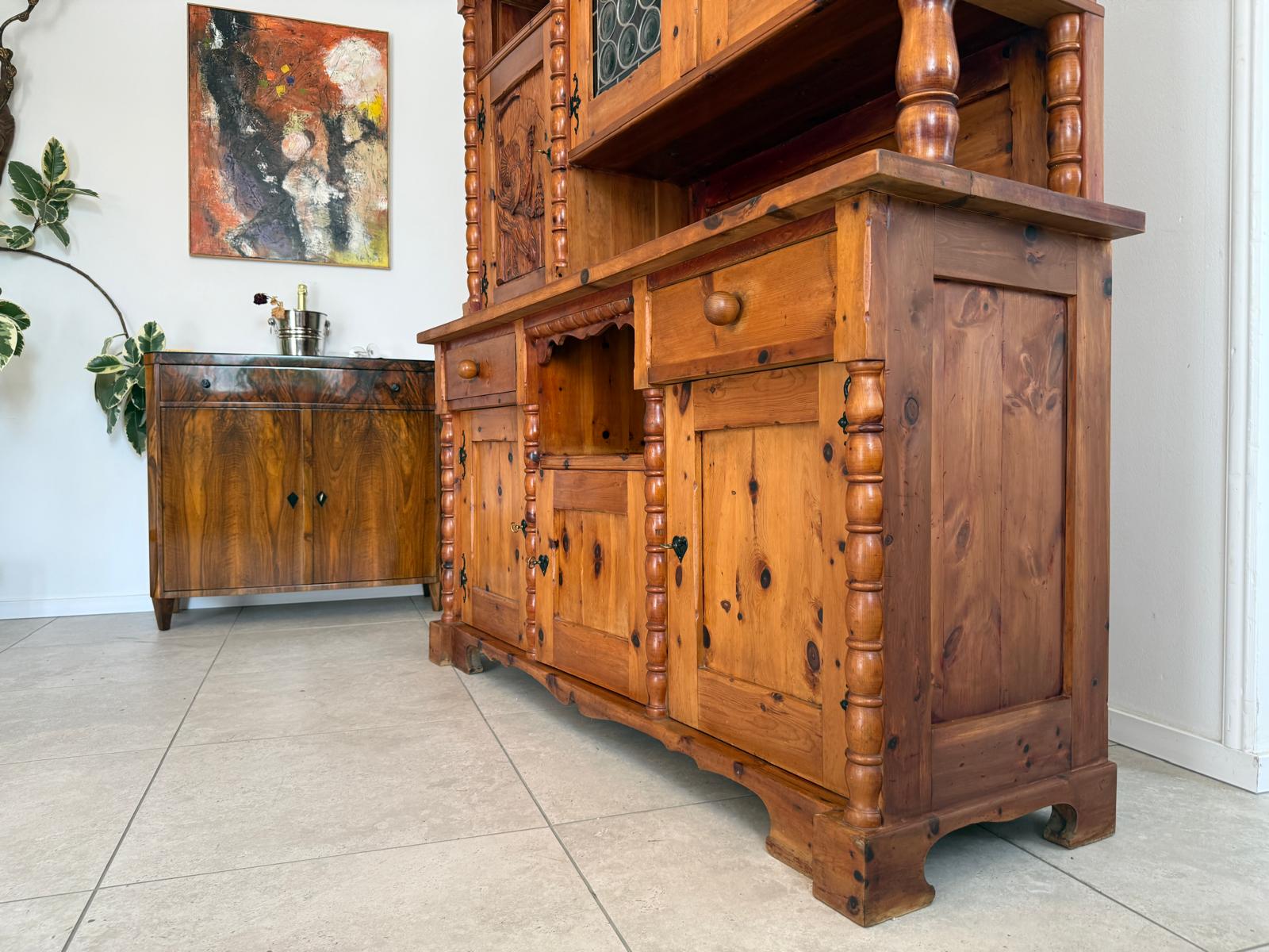 Historismus Kredenz Aufsatzschrank Buffet Tiffany Verglasung G1990
