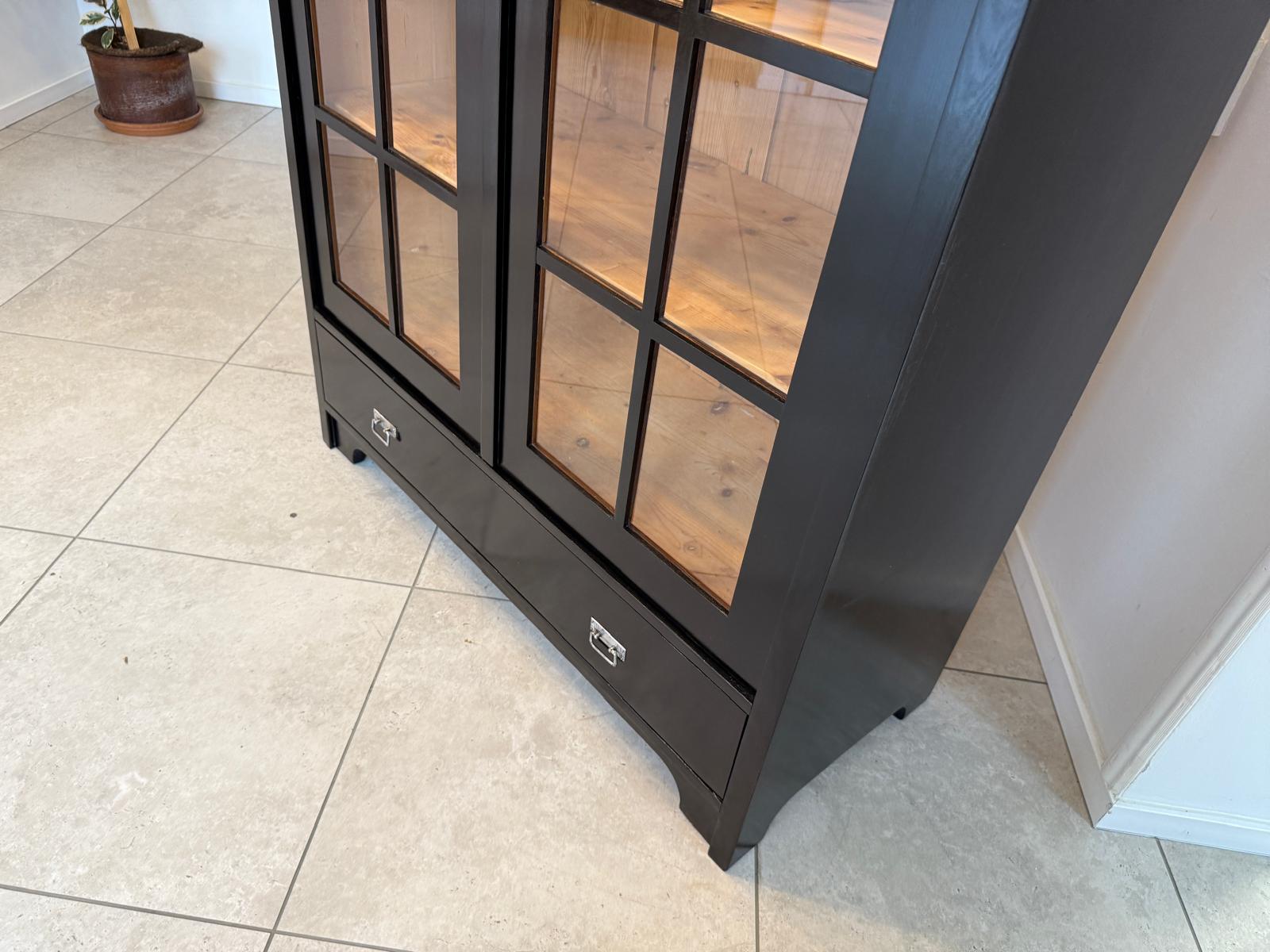 Sale Restaurierte Jugendstil Vitrine Bücherschrank Vitrinenschrank Schwarz Antik G2044