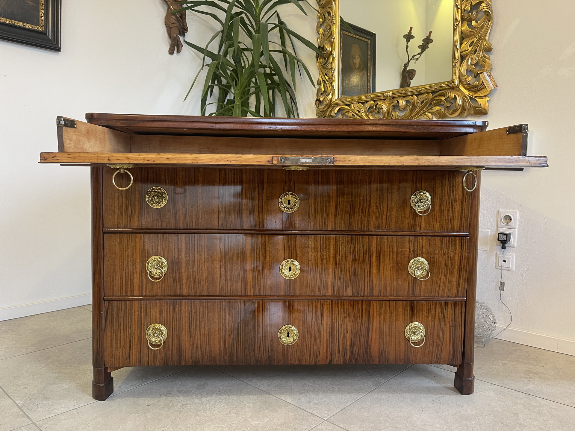 Biedermeier-Barock-55 Restaurierte Nussholzfurnierte Biedermeier Schreibkommode A4021