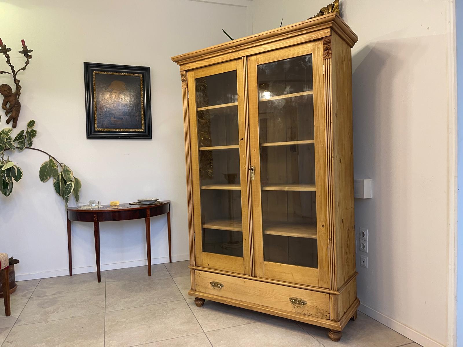 Bäuerliche Vitrine Bauernvitrine Bauernschrank Naturholz Bücherschrank Bauernmöbel A5132