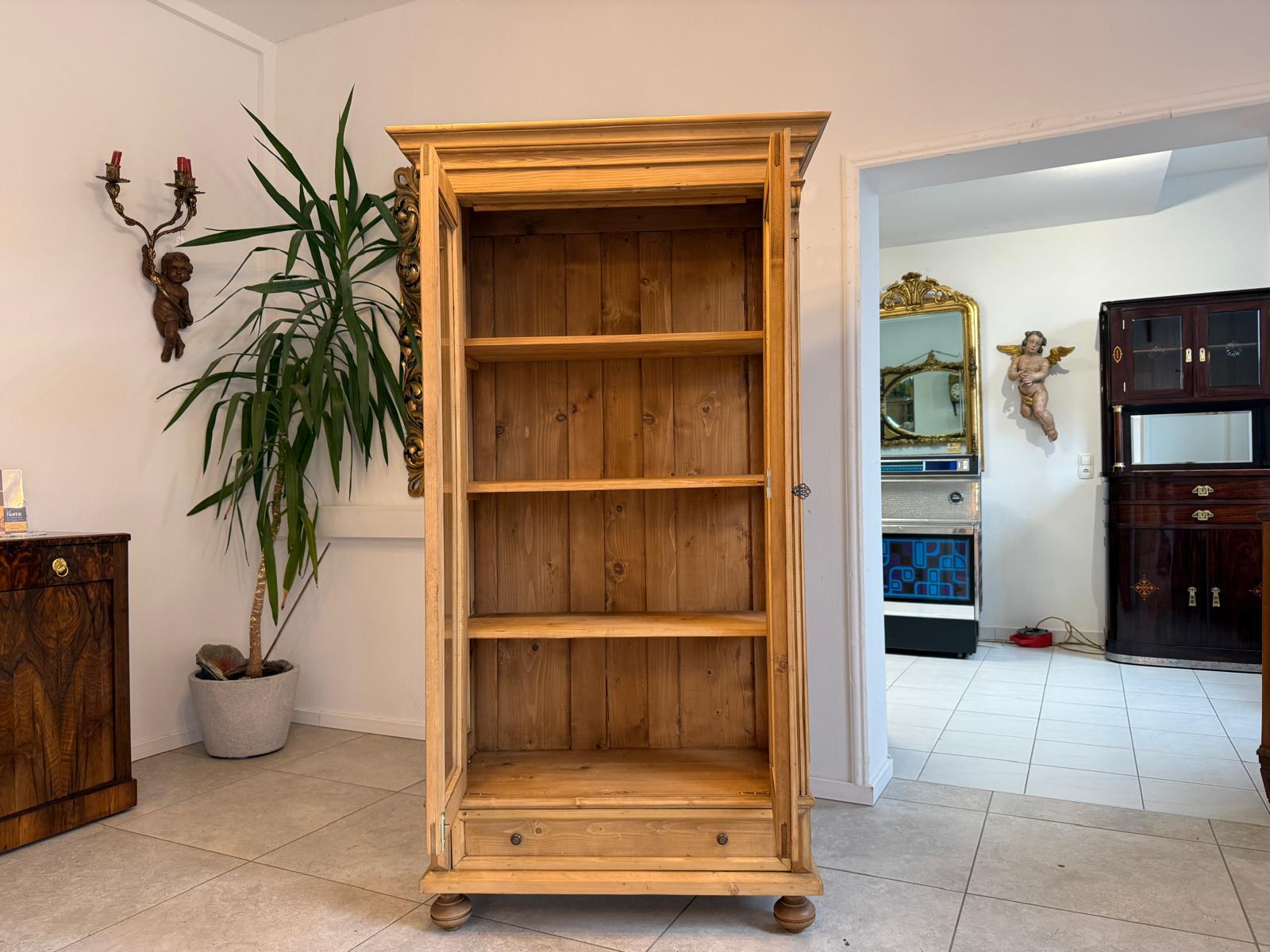 Antike Bauernvitrine Vitrine Naturholz Bücherschrank Alte Bauernmöbel D1125