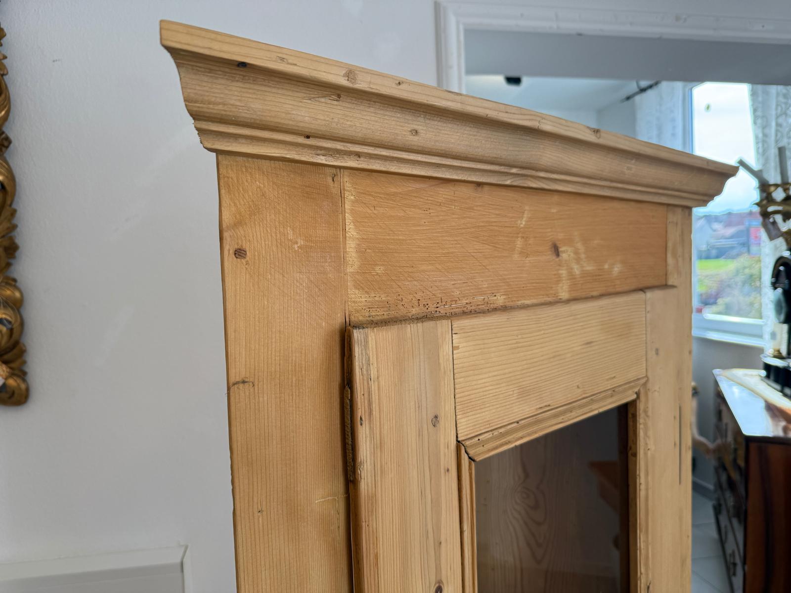 Bäuerlicher Eckschrank Eckvitrine Naturholz G2064