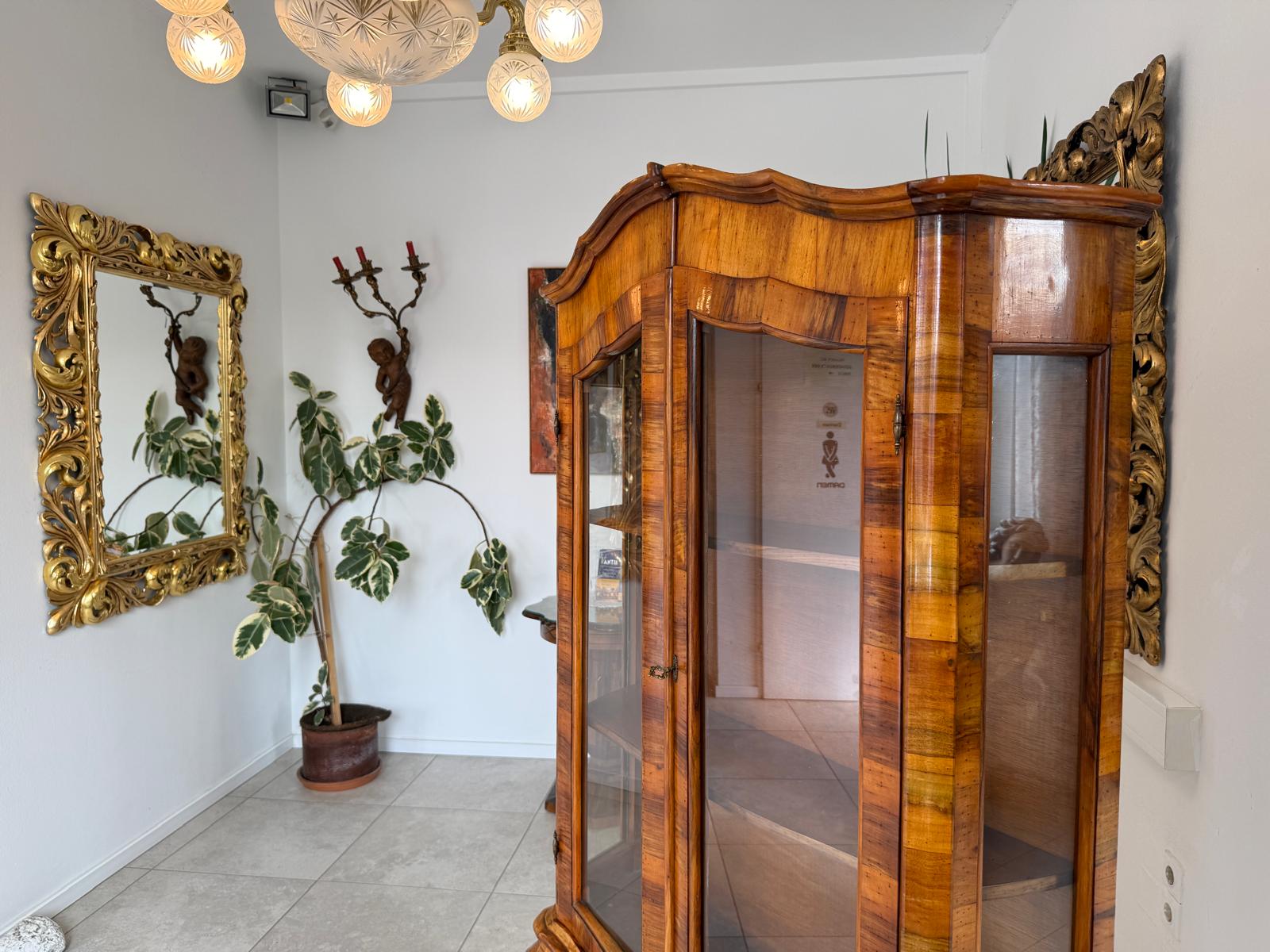 Barockstil Vitrine Intarsiert Nussholz Bücherschrank Stilschrank D2368