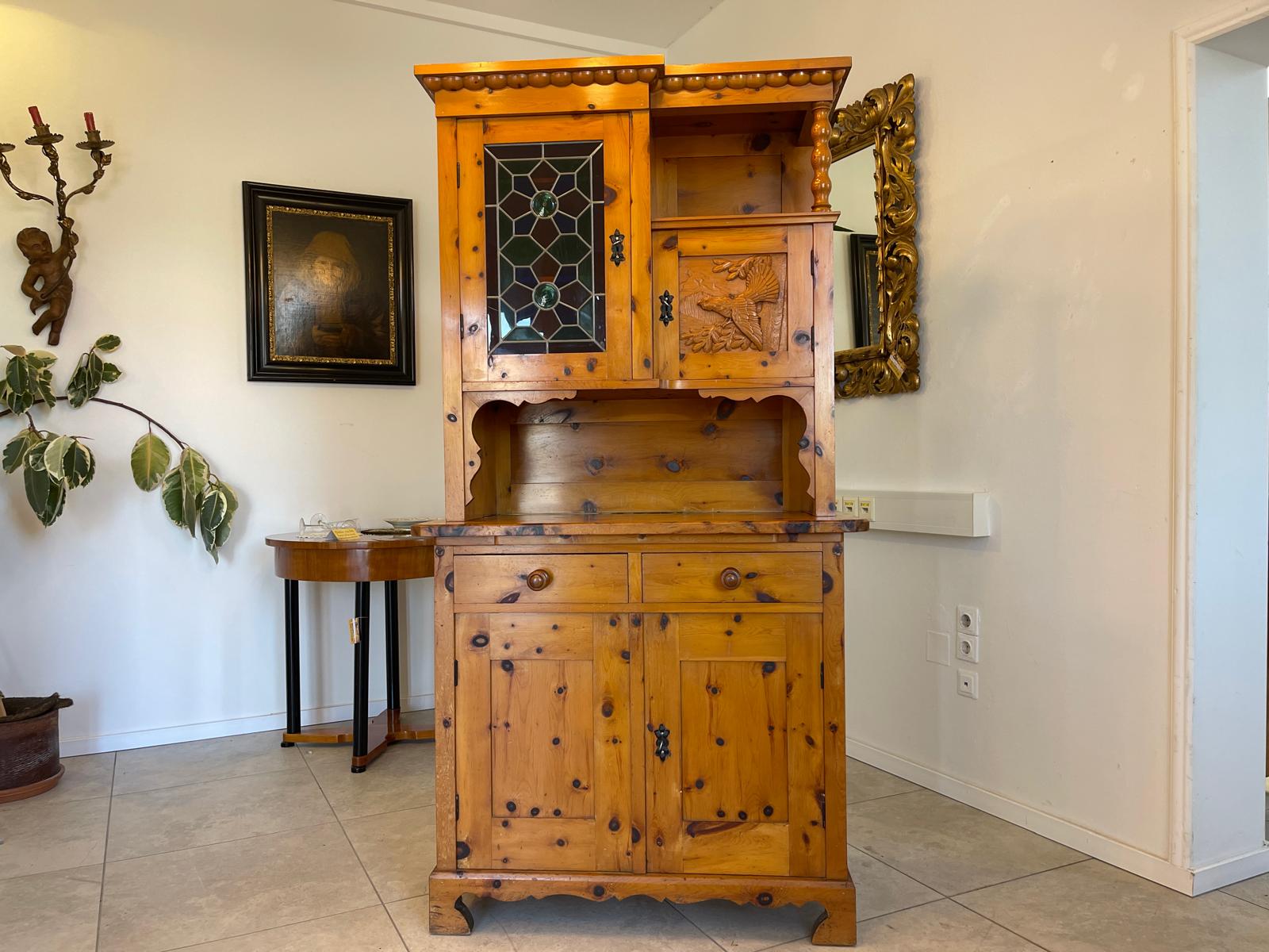 Zirbenholz Kredenz Küchenvitrine Butzenglas Küchenschrank G1263