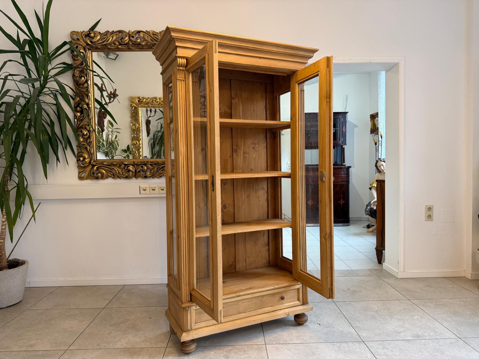 Antike Bauernvitrine Vitrine Naturholz Bücherschrank Alte Bauernmöbel D1125