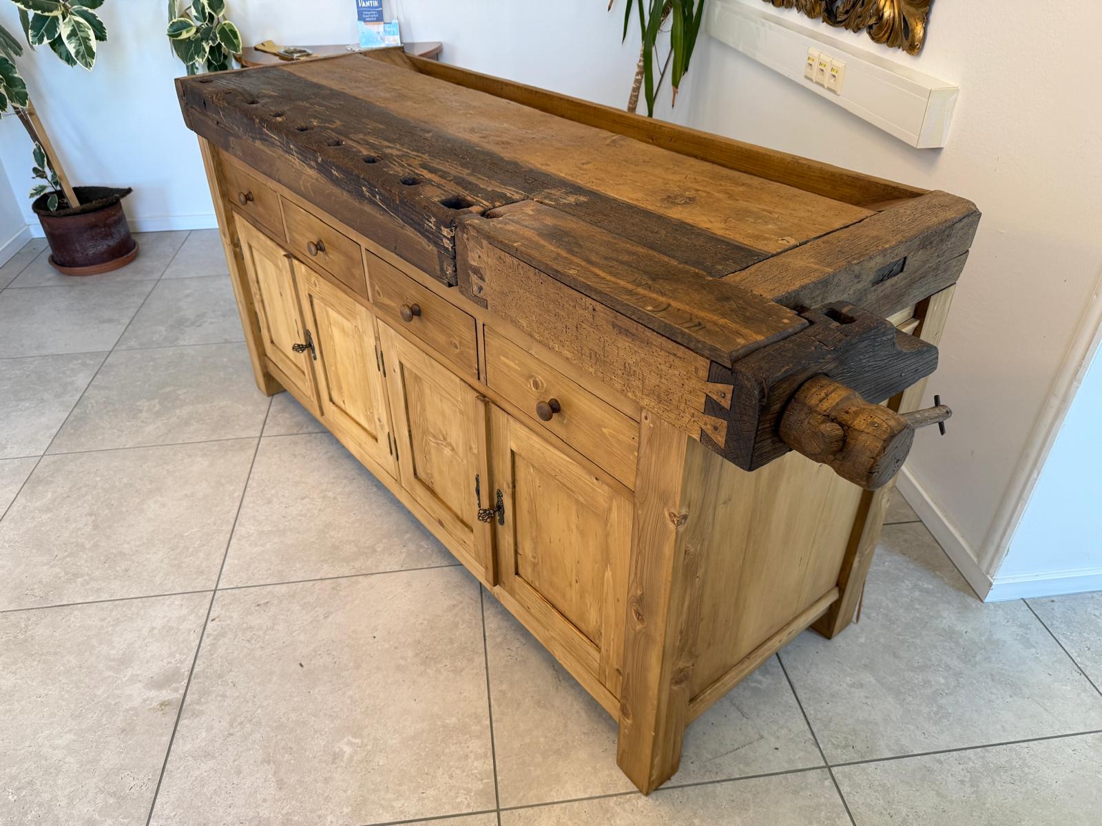 Urige Hobelbank Werkbank Pult Tresen Ladenschrank G2181