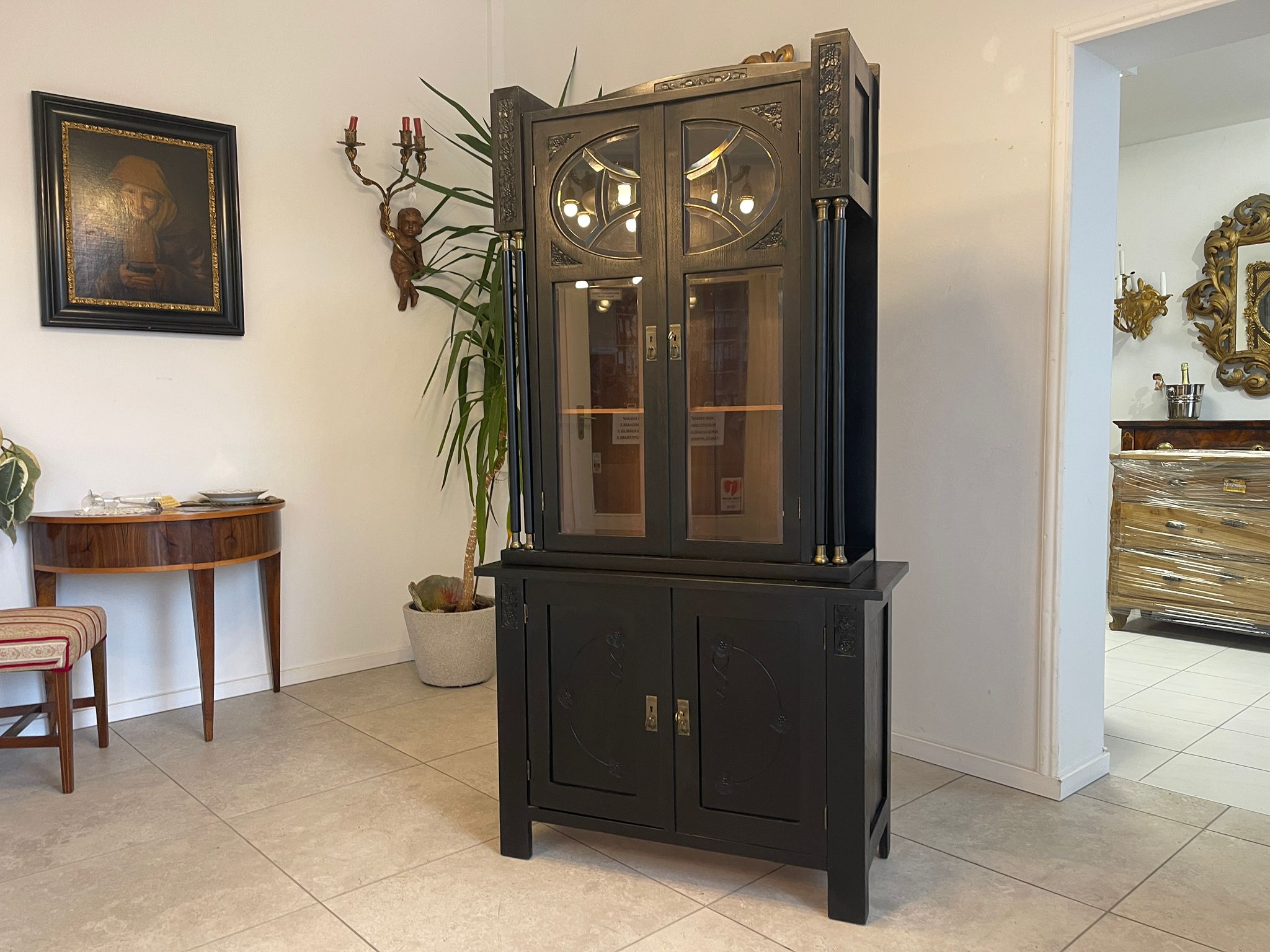 Schmale Originale Jugendstil Kredenz Bücherschrank Antiquität G1044