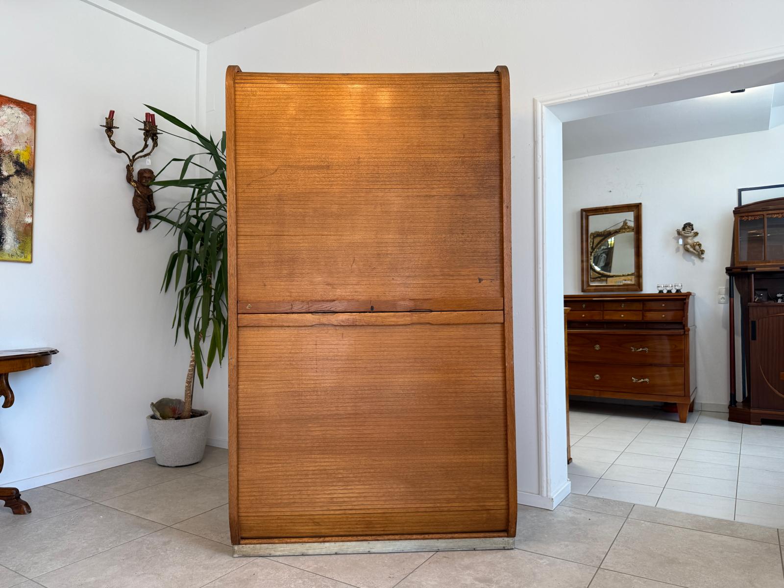 Jugendstil Rolladenschrank Antik Braun Büroschrank G1764