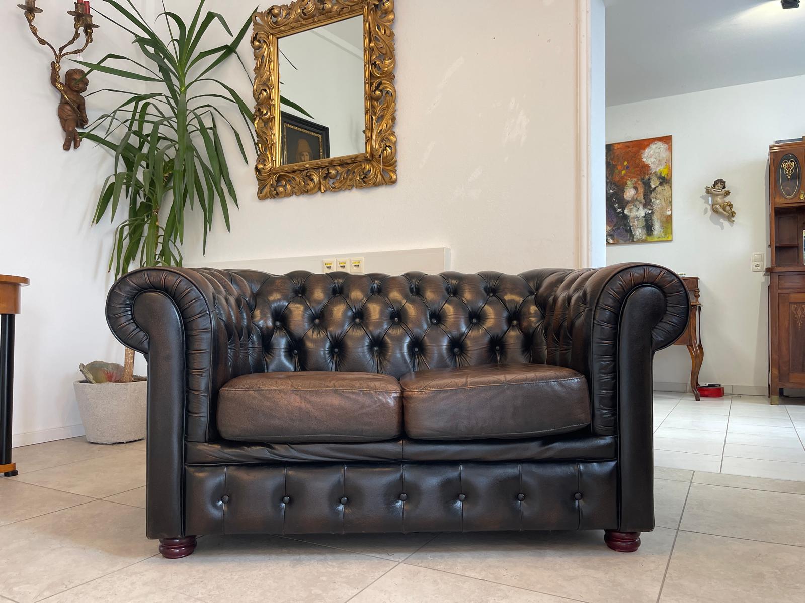 Chesterfield 2er Clubsofa Diwan Couch Zigarrenbraun G1333