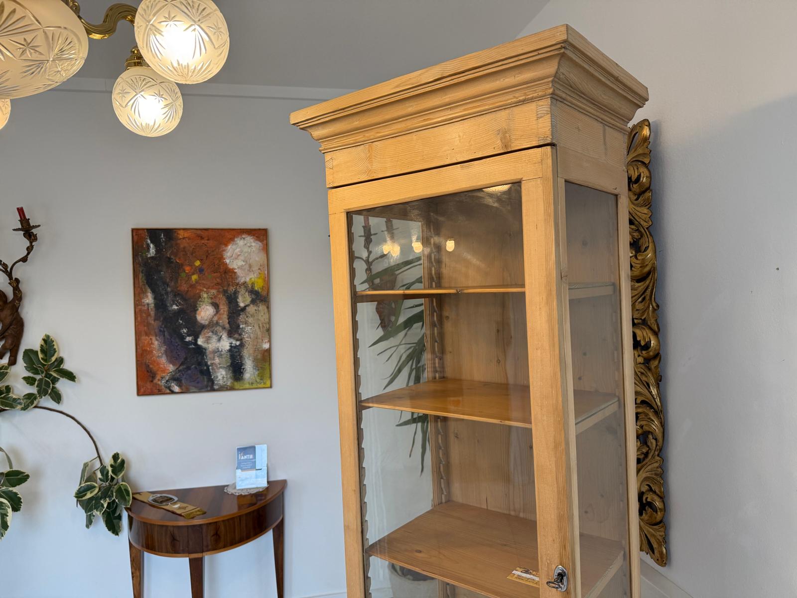 Bäuerliche Jugendstil Vitrine Bauernvitrine Naturholz Bücherschrank antik G2251