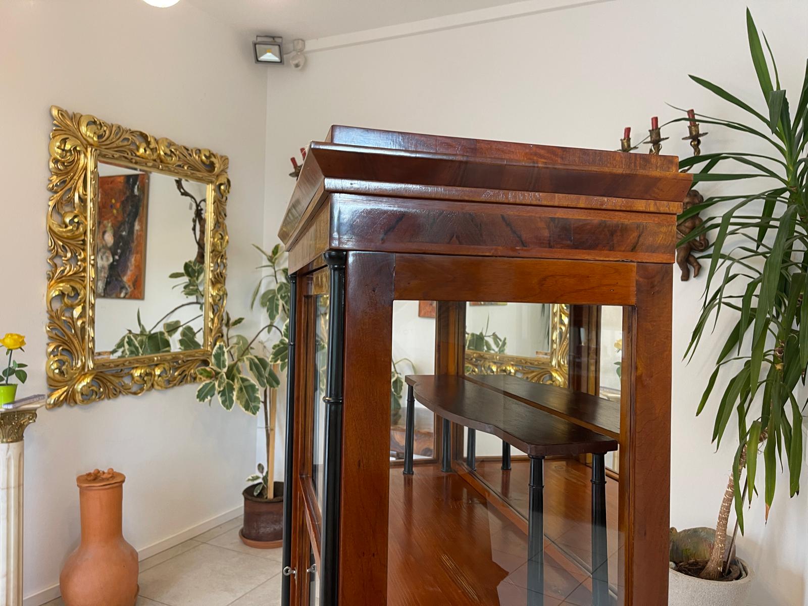 Originale Biedermeier Säulen Vitrine Glasschrank Antiquität Bücherschrank G1673
