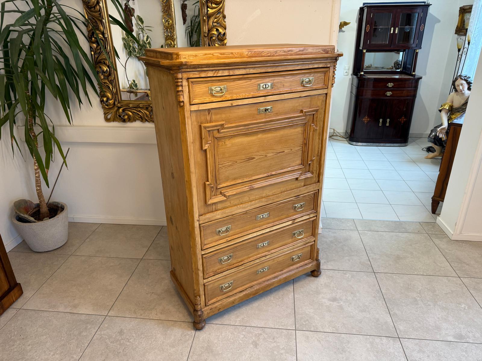 Restaurierter bäuerlicher Gründerzeit Sekretär Naturholz Antik WeichholzD1117