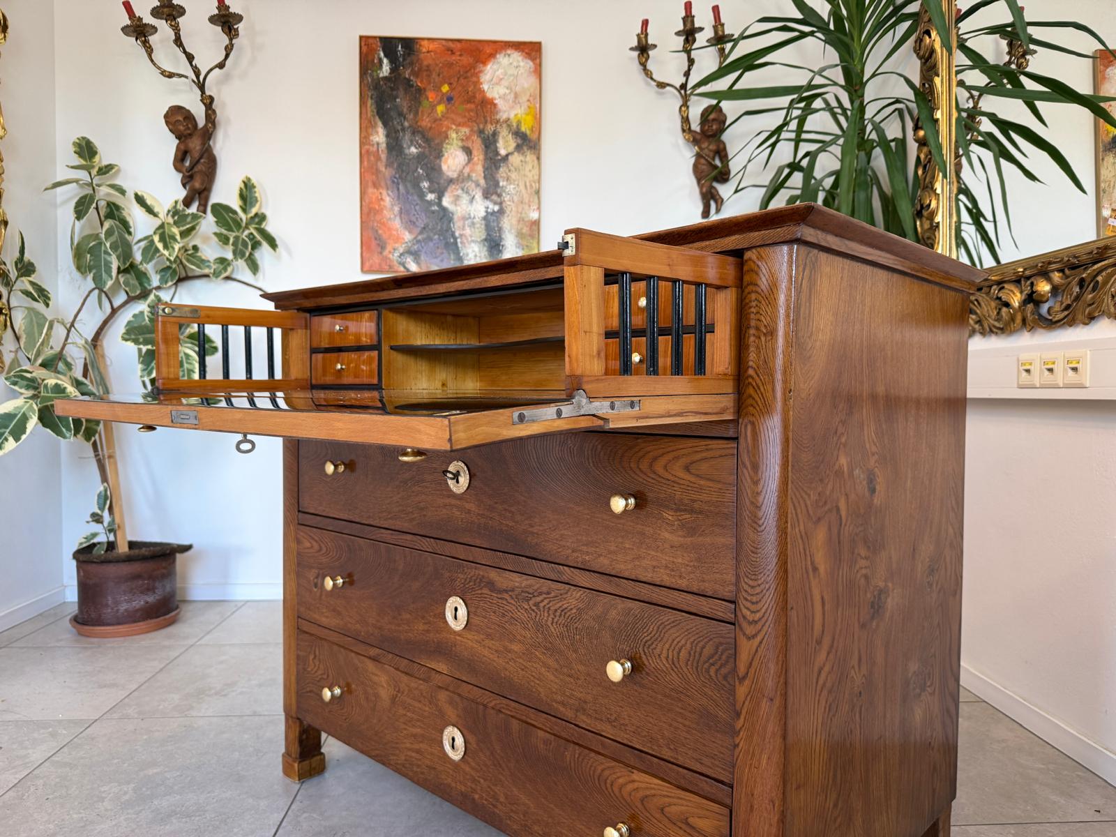 Biedermeier Schreibkommode Eichenholz Antiquität Antikmöbel Restauriert D1174