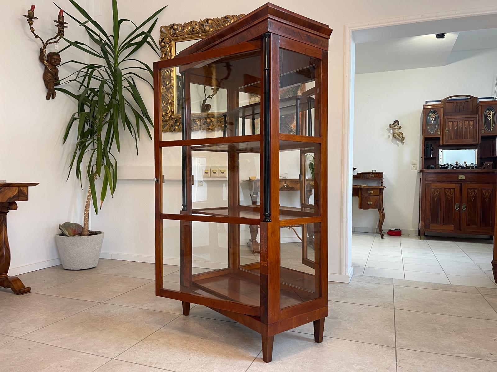 Originale Biedermeier Säulen Vitrine Glasschrank Antiquität Bücherschrank G1673