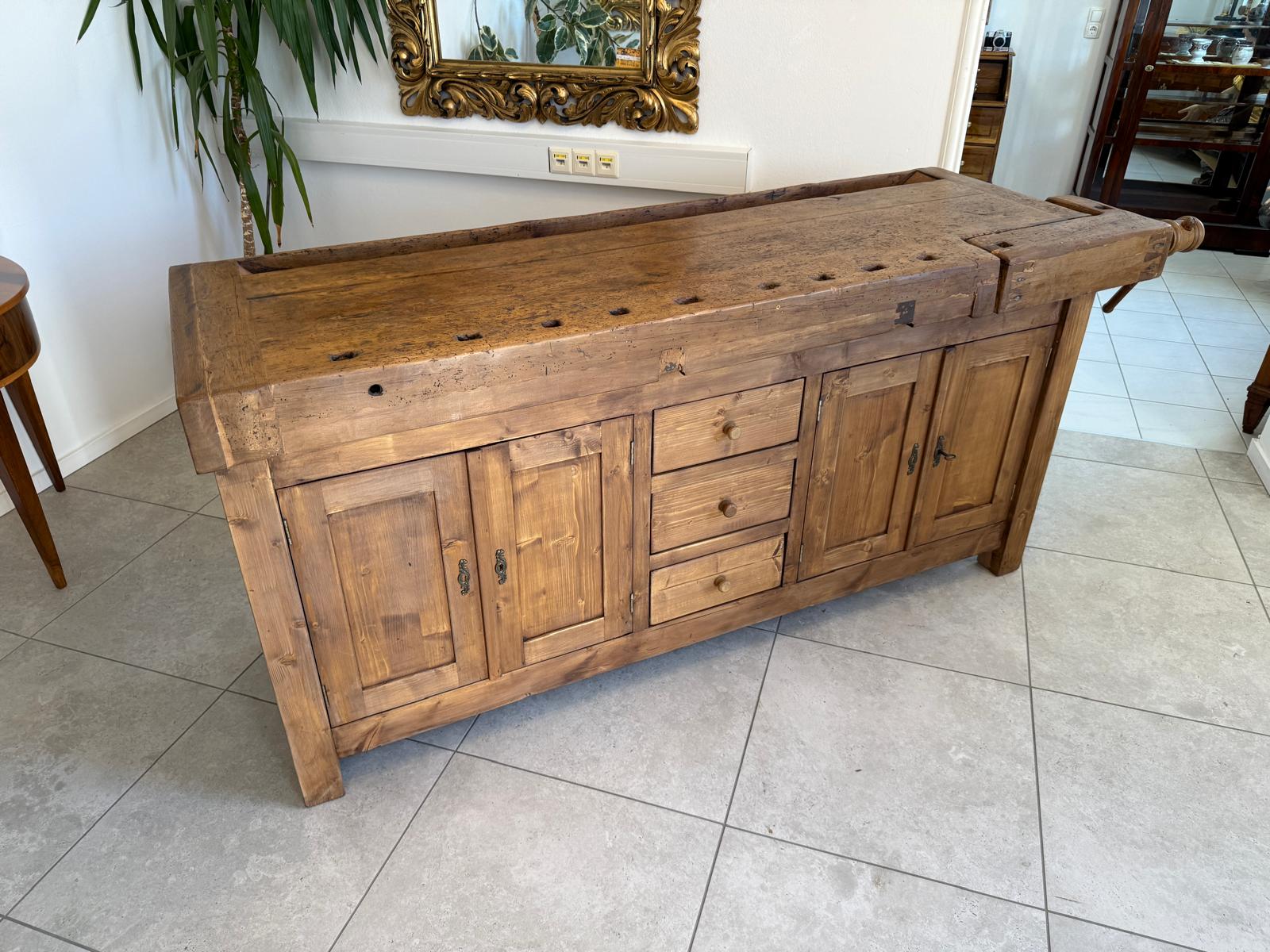 Urige Hobelbank Werkbank Pult Tresen Ladenschrank G2184