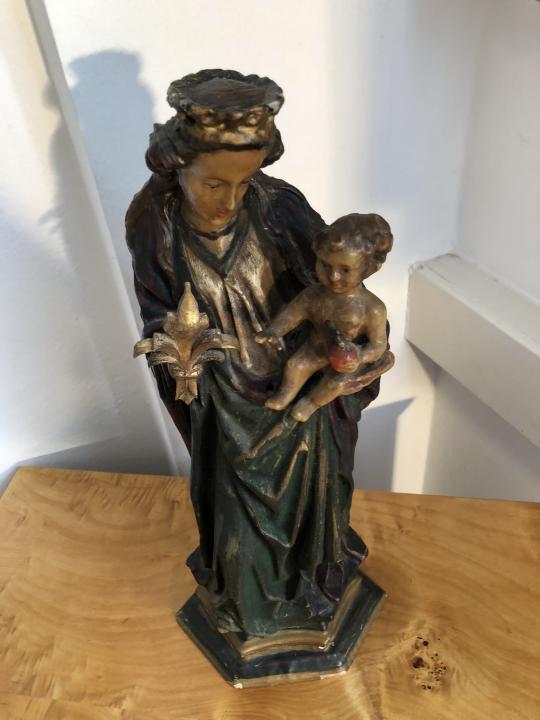 Heiligenfigur Wachsfigur Maria Mutter Gottes mit Kerze X1511