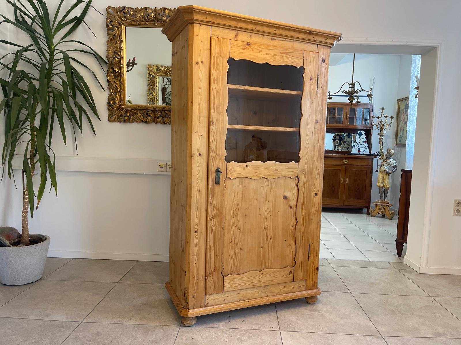Bäuerliche Vitrine Bauernvitrine Bauernschrank Naturholz Bücherschrank Bauernmöbel G1184
