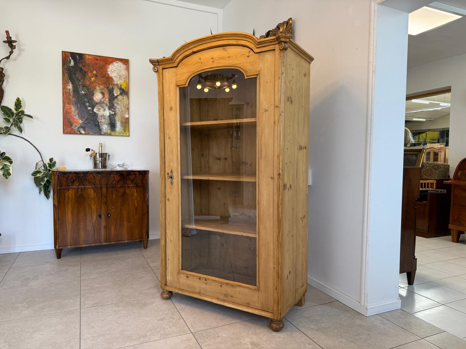 Bäuerliche Vitrine Bauernvitrine Bauernschrank Naturholz Bücherschrank G2011