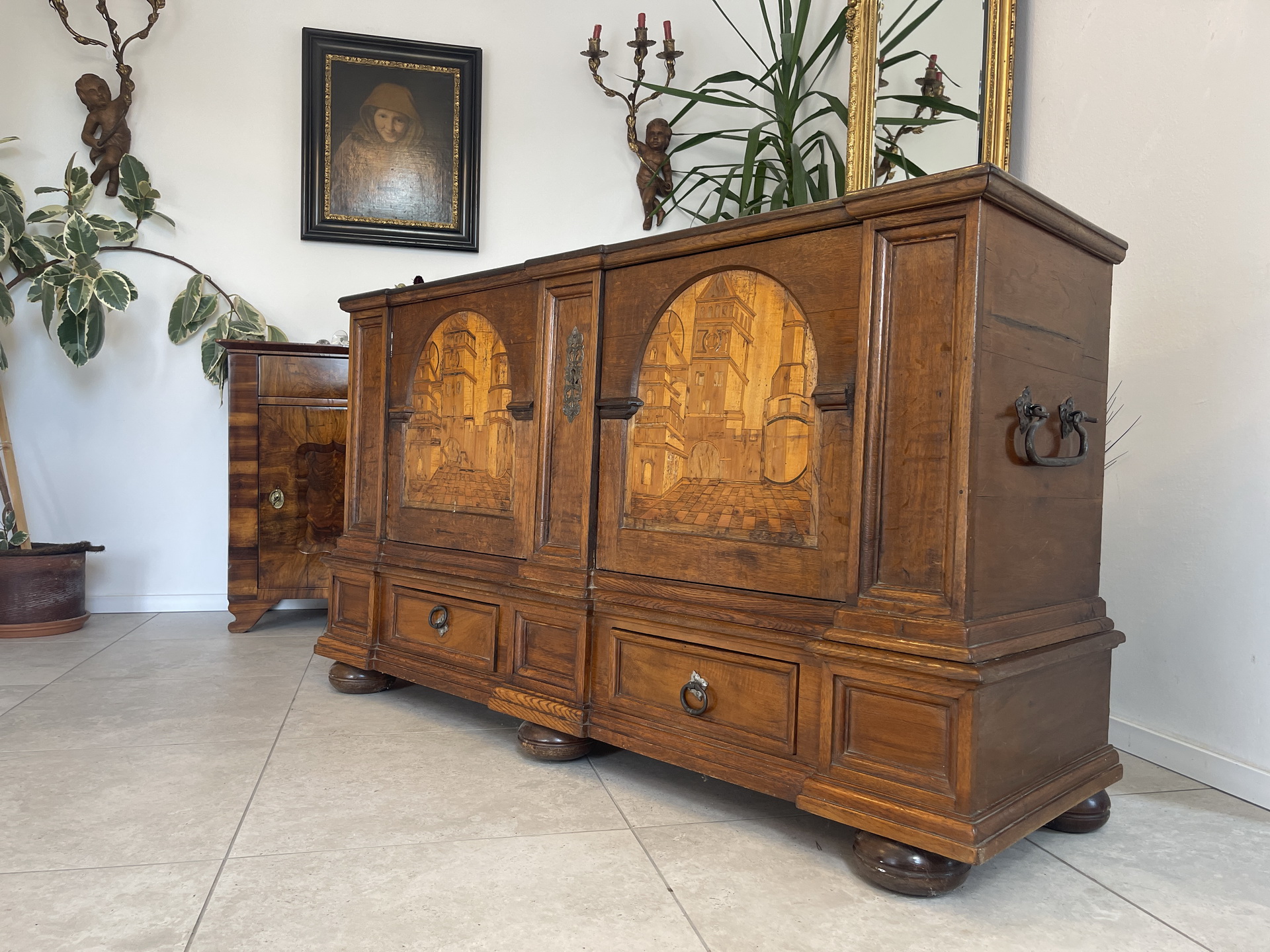 Chesterfield-19 Antike Biedermeier Bauerntruhe aus Naturholz im Originalzustand A4549