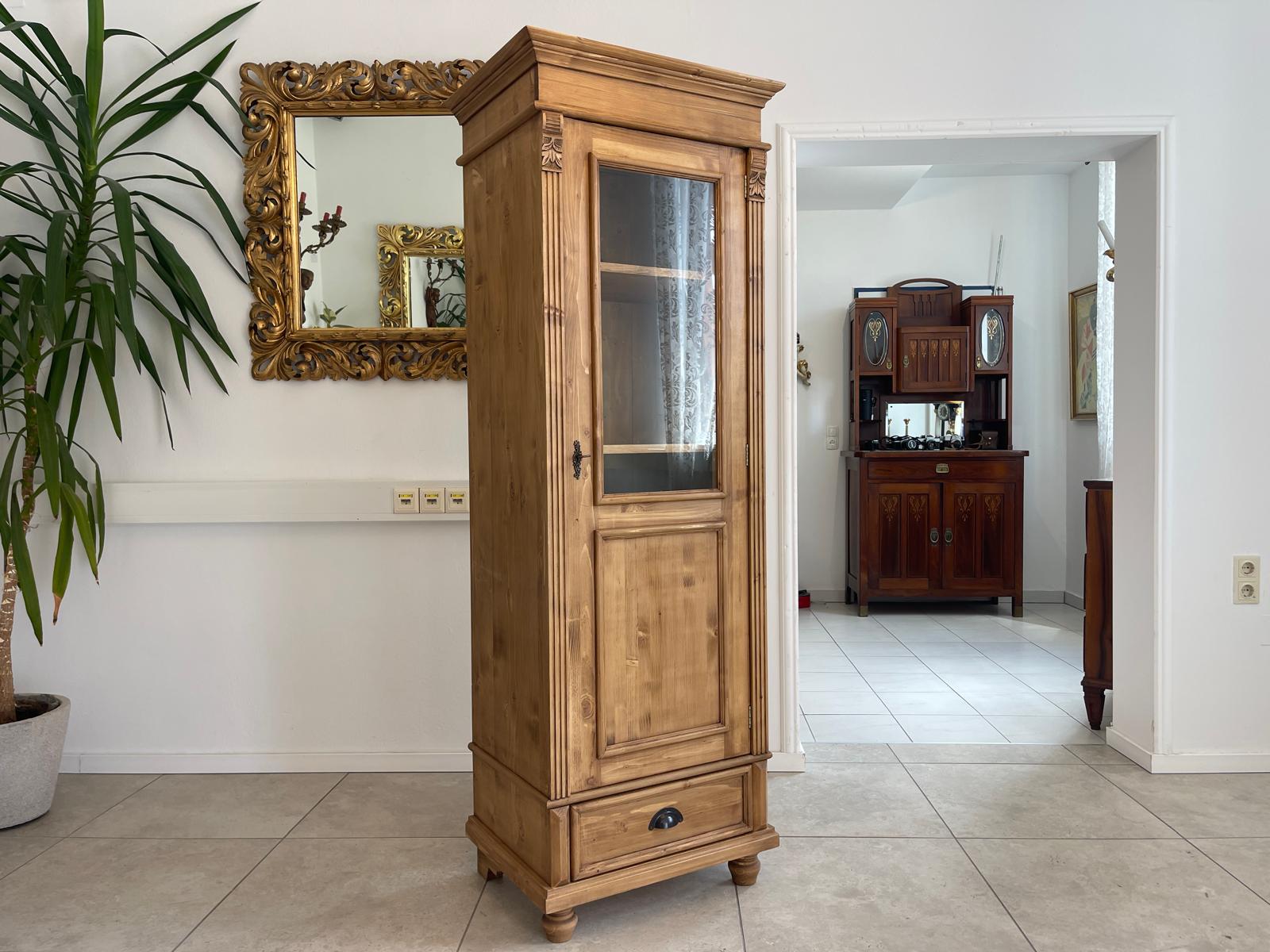 Antike Bäuerliche Vitrine Bauernvitrine Bauernschrank Weichholz Vitrine G1655