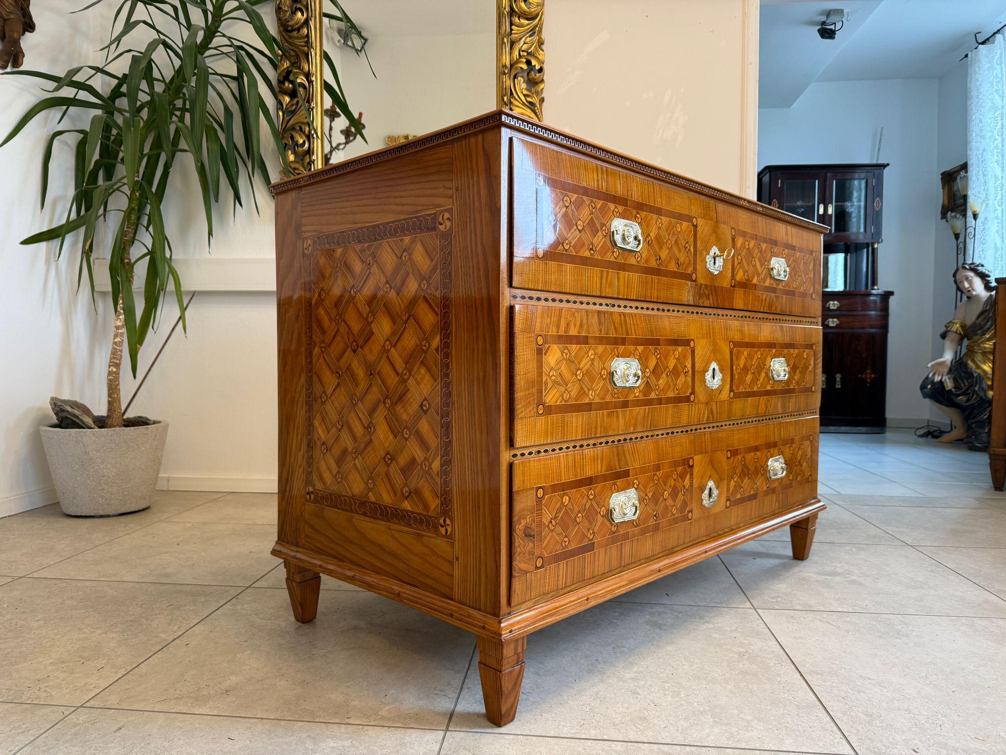 Restaurierte Marketierte Barock Ladenkommode Original Nussfurniert Antiquität D1045