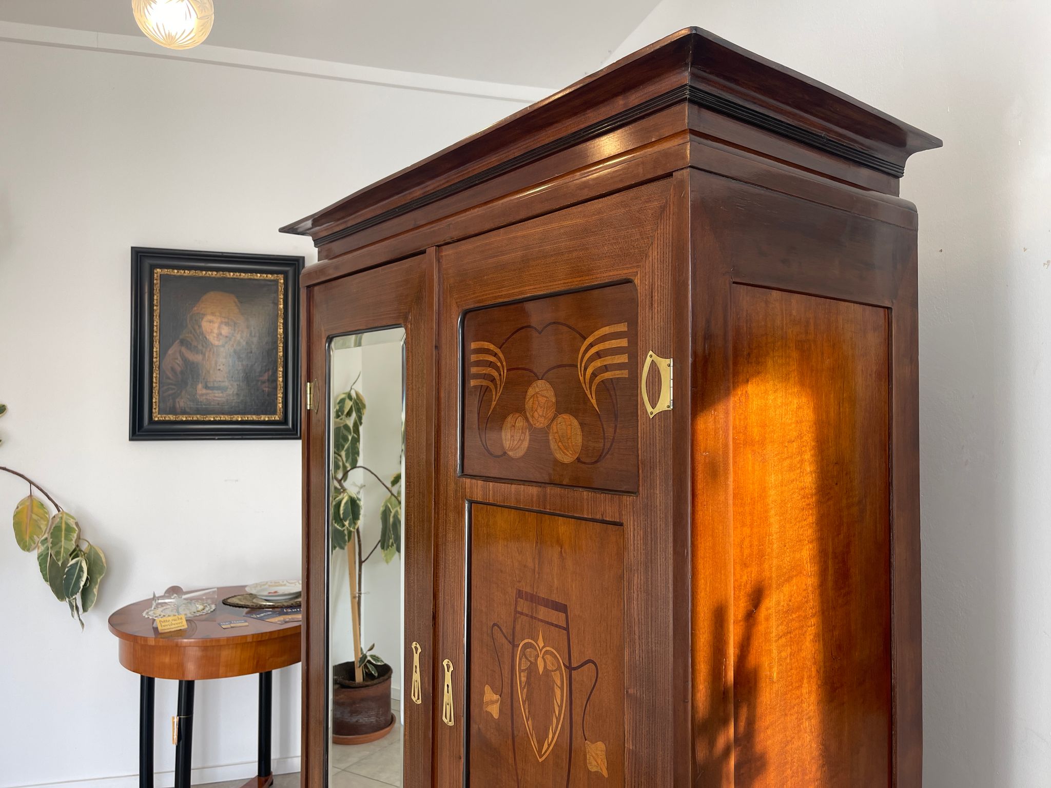 Traum Jugendstil Bücherschrank Spiegelschrank Marketiert Antiquität G1295