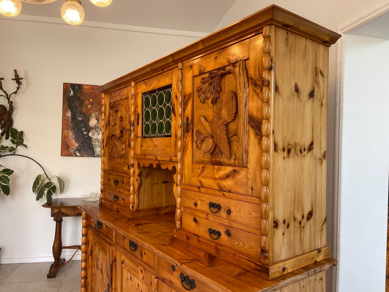 Alte Zirbenholz Kredenz Küchenvitrine Butzenglas Küchenschrank Landhausstil G1670