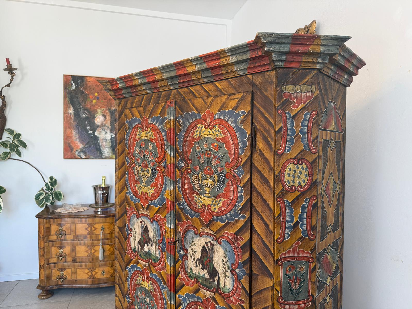 Originaler Bauernschrank Biedermeierschrank Handbemalt Reiterkasten D2795