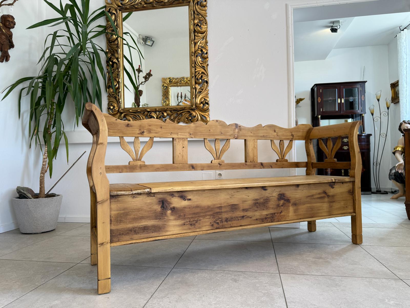 Provinzielle Biedermeier Truhenbank Landhausbank Antik D2416