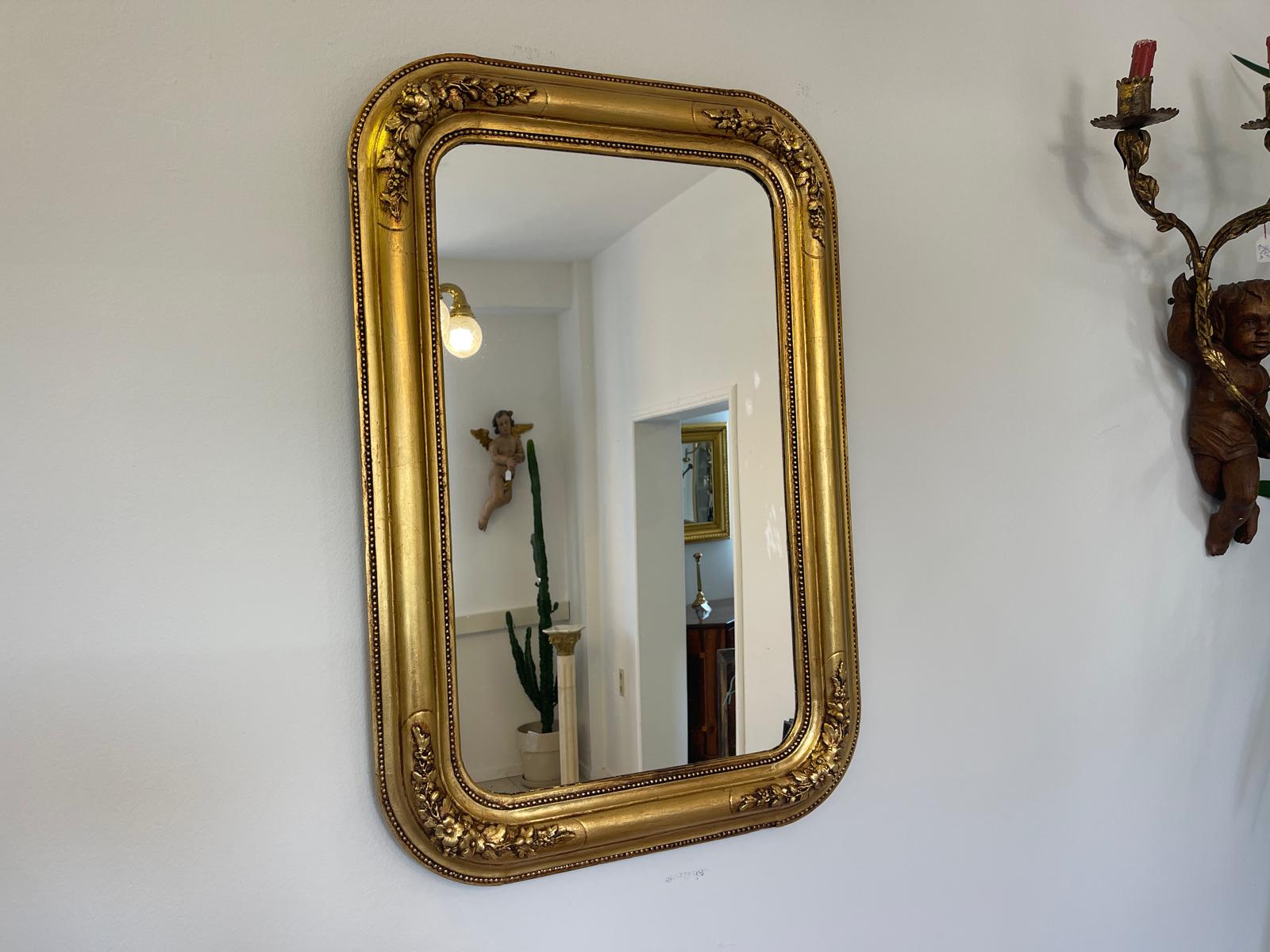 Originaler vergoldeter Biedermeier Spiegel Holzspiegel Rosenspiegel E1010