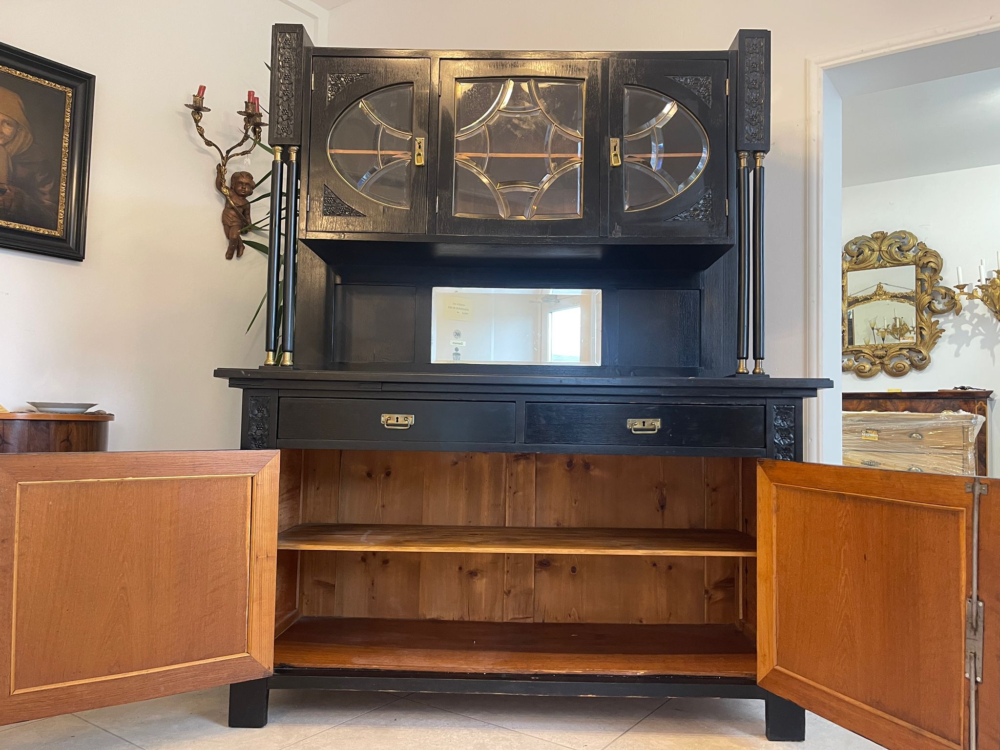 Schmale Originale Jugendstil Kredenz Bücherschrank Antiquität G1043