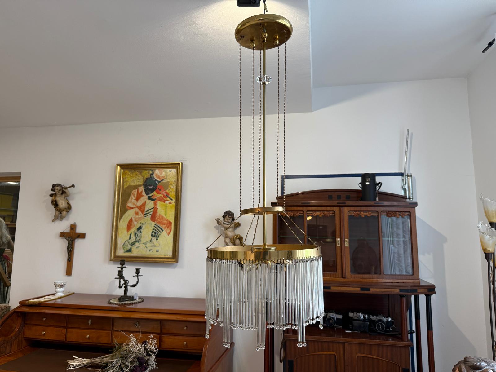 Jugendstil Luster Lampe Kronleuchter Messing Leuchte Antik G2024