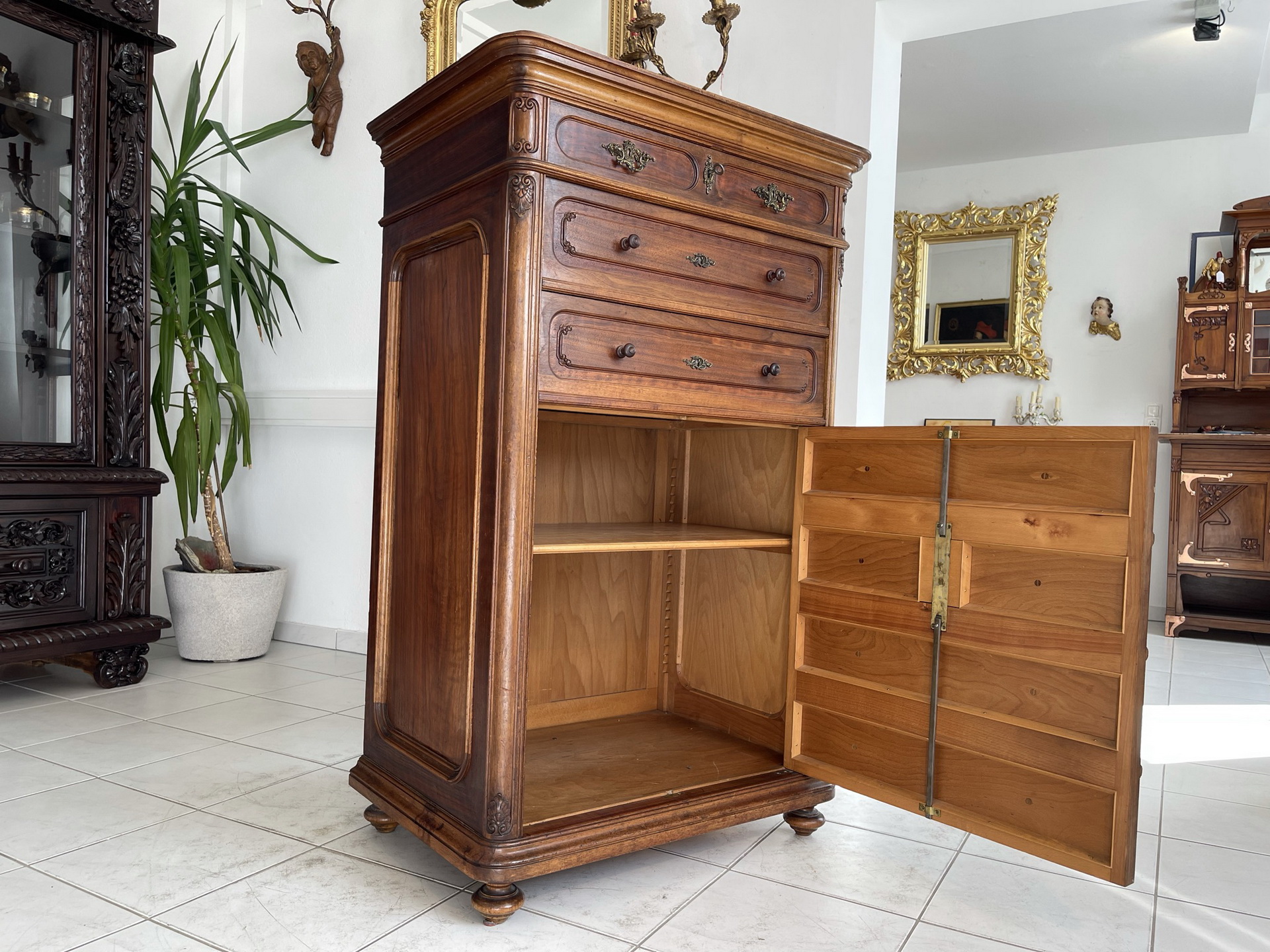 Jugendstil-Biedermeier-Barock_114 Original Gründerzeit Hochkommode Anrichte Historismus A2968