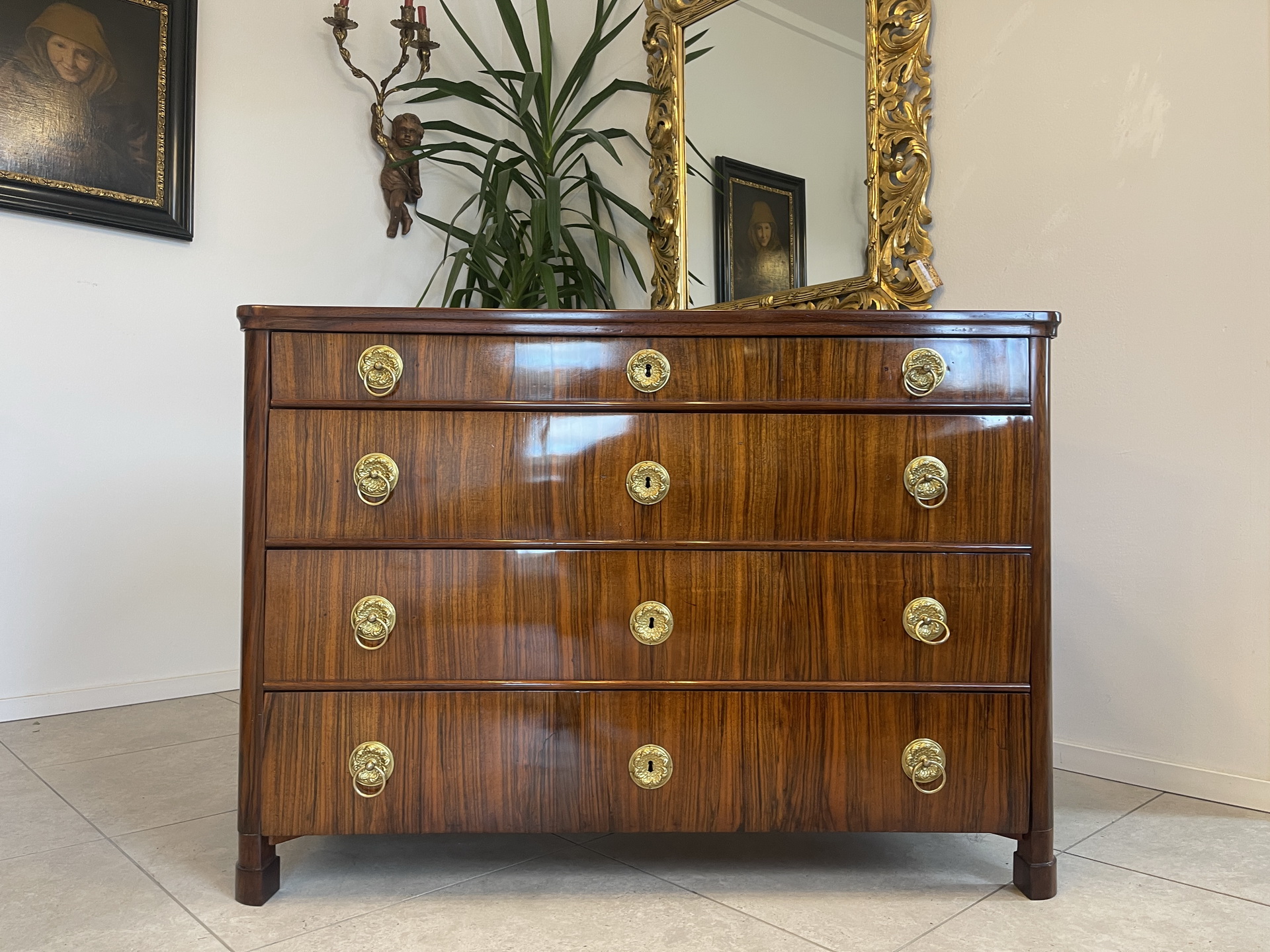 Biedermeier-Barock-65 Restaurierte Nussholzfurnierte Biedermeier Schreibkommode A4021