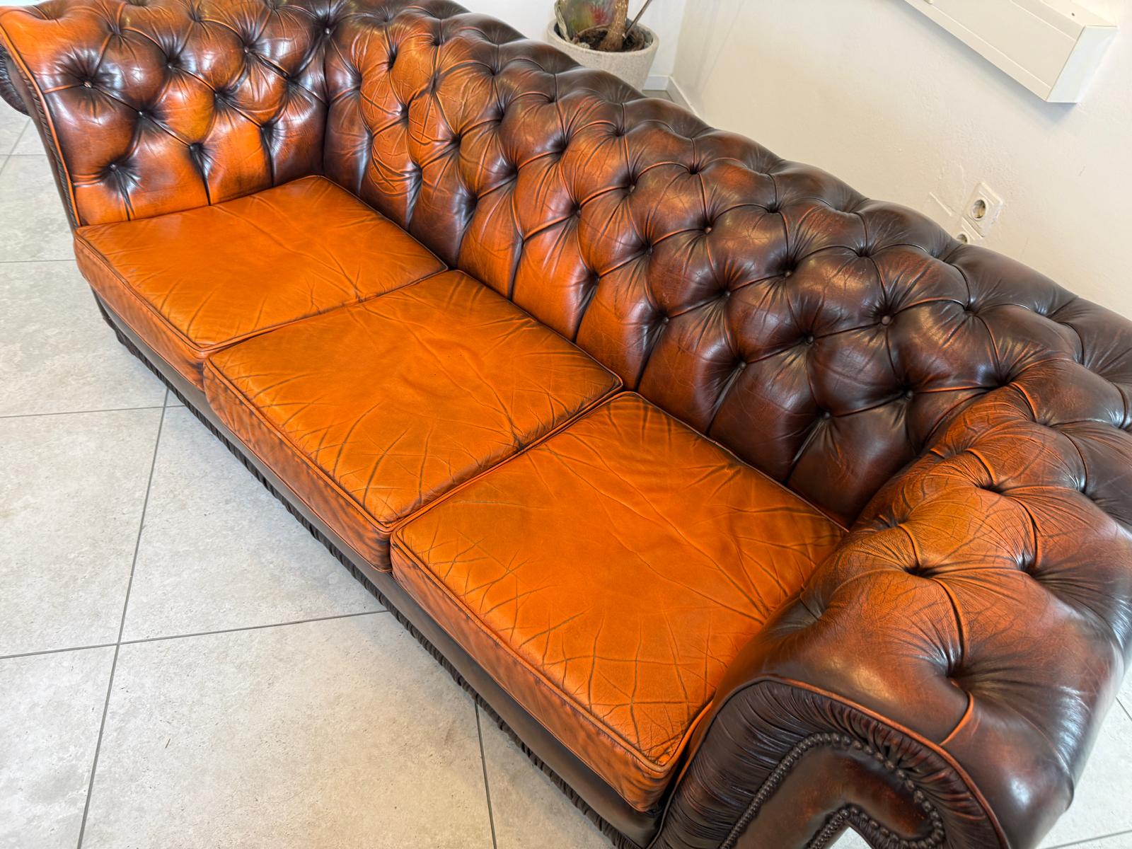 Chesterfield Ensemble 3 teilig Ledersofa Fauteuils Clubmöbel Cultmöbel D1214