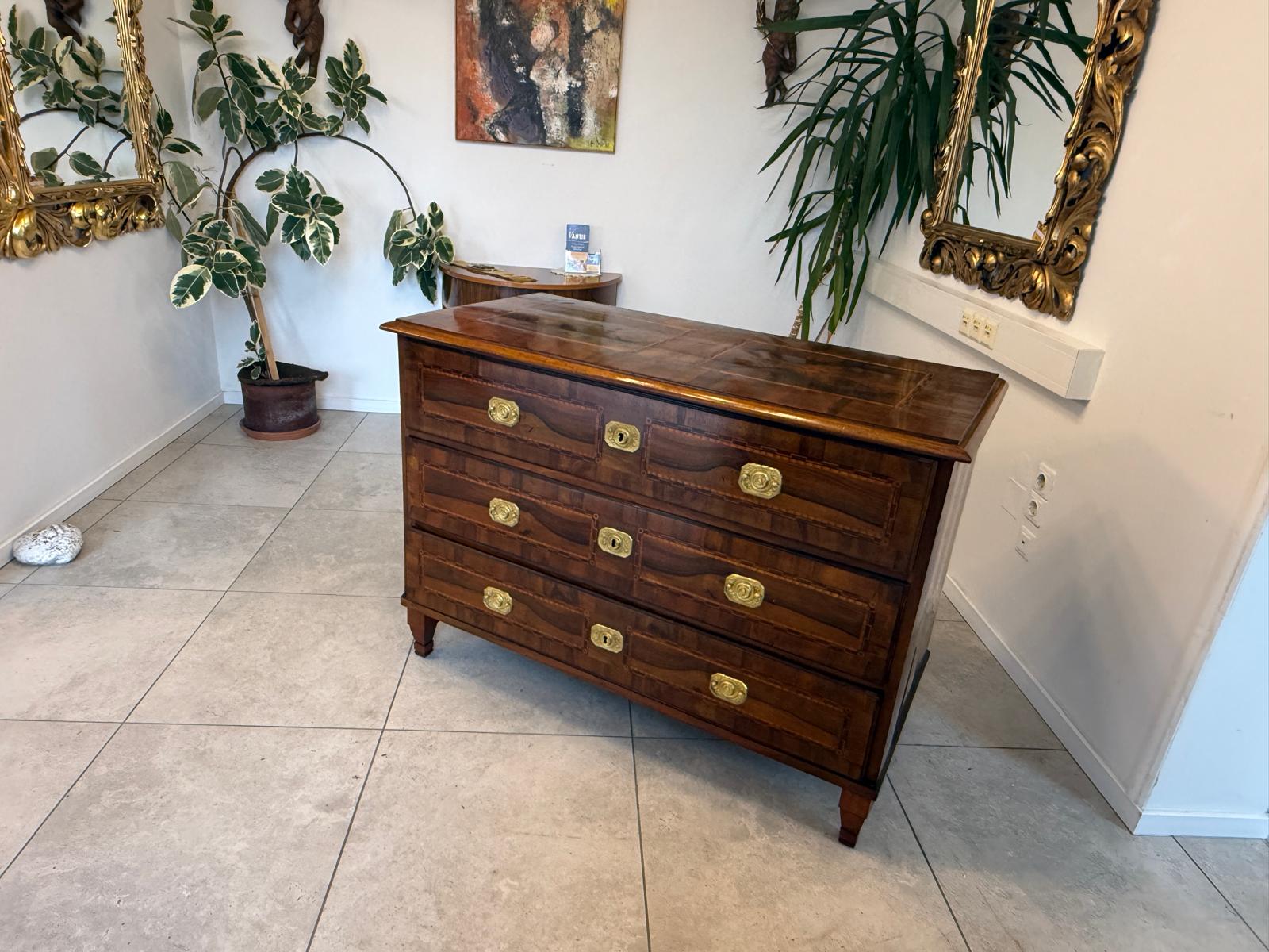 Barock Kommode Obstholz Marketerien Antiquität Nussholz  G2369