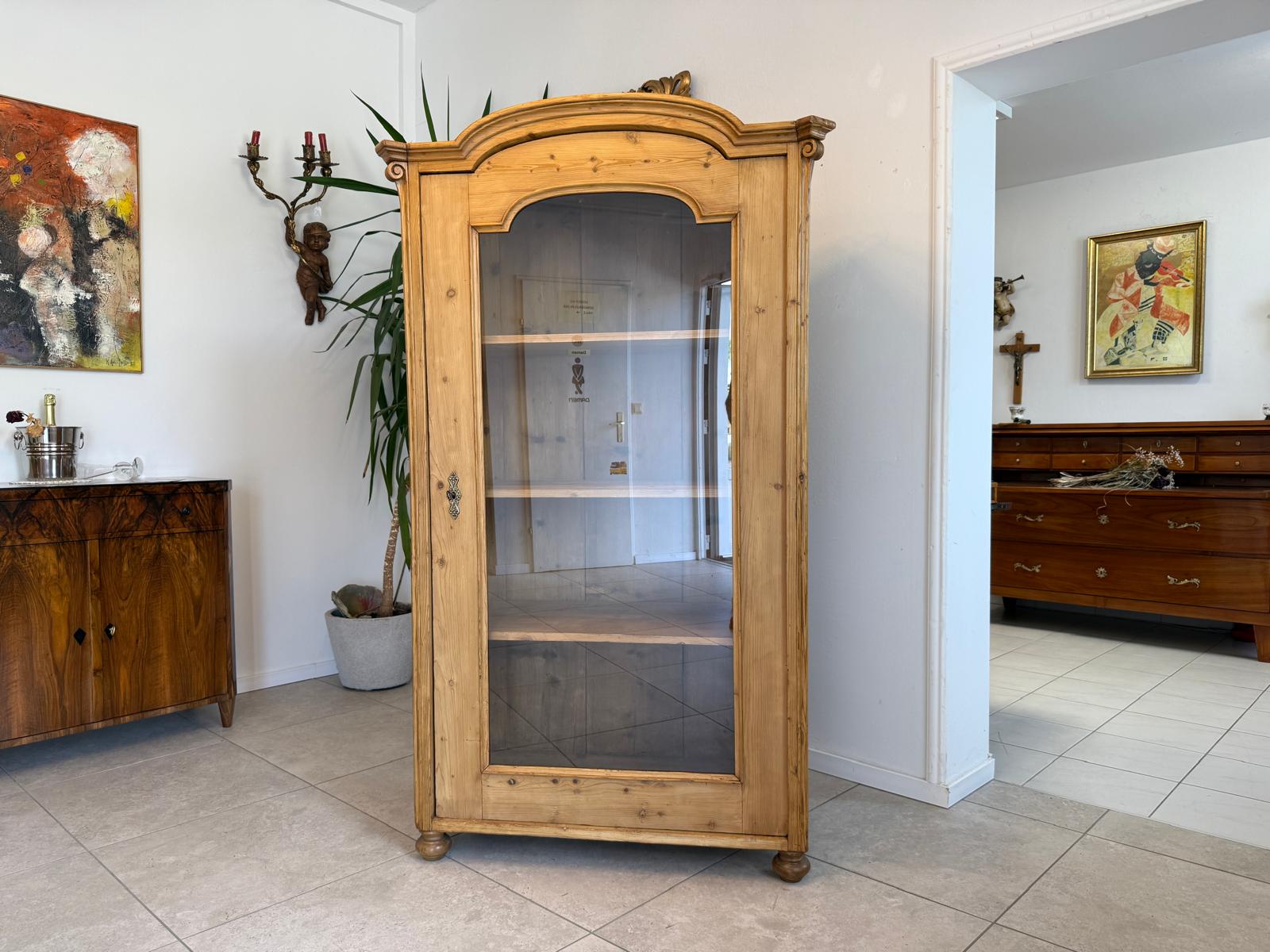 Bäuerliche Vitrine Bauernvitrine Bauernschrank Naturholz Bücherschrank G2011
