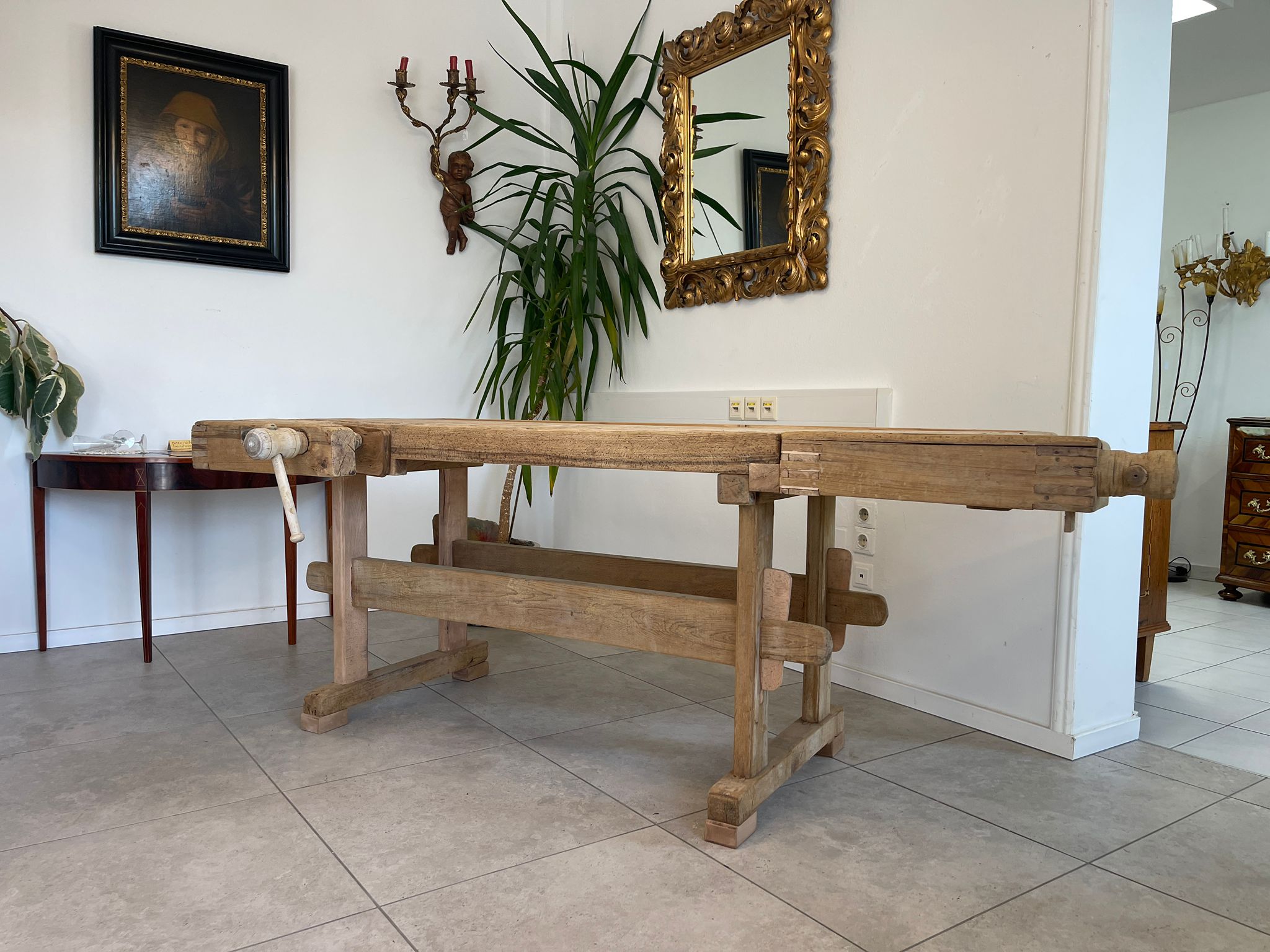 urige restaurierte Hobelbank, Werkbank, Küchentisch A5145