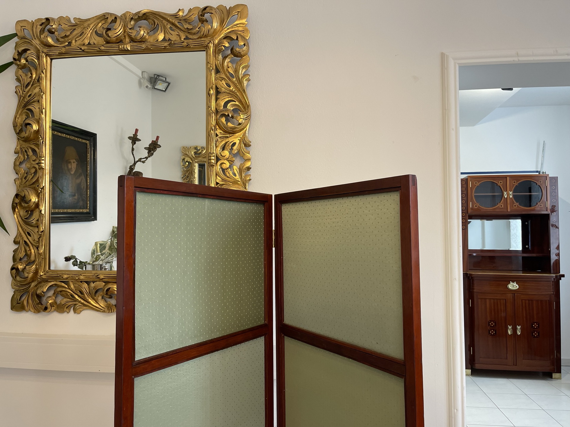 Biedermeier-Barock_94kmwcpa57ZEPvi Jugendstil Mahagonie Paravant Garderobe als Raumteiler, eleganter Trennwand B1369
