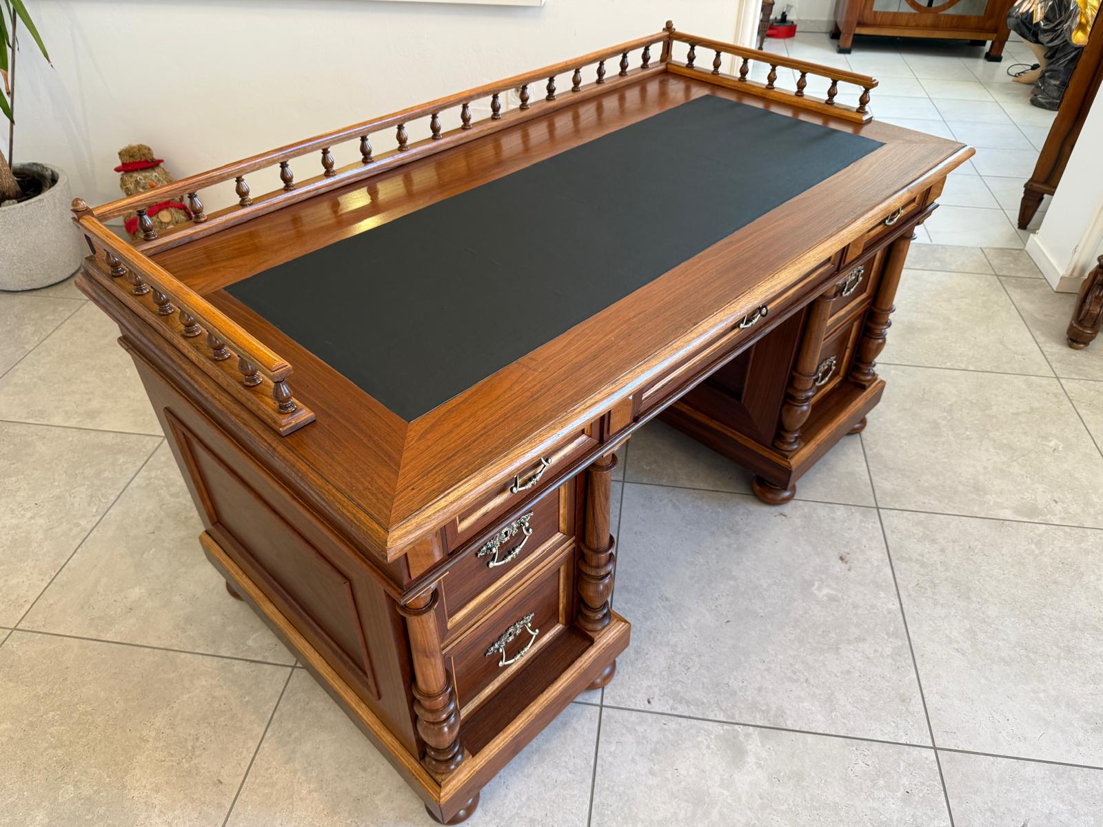 Restaurierter Original Gründerzeit Säulen Schreibtisch Sekretär Eichenholz / Nussholz  G2350