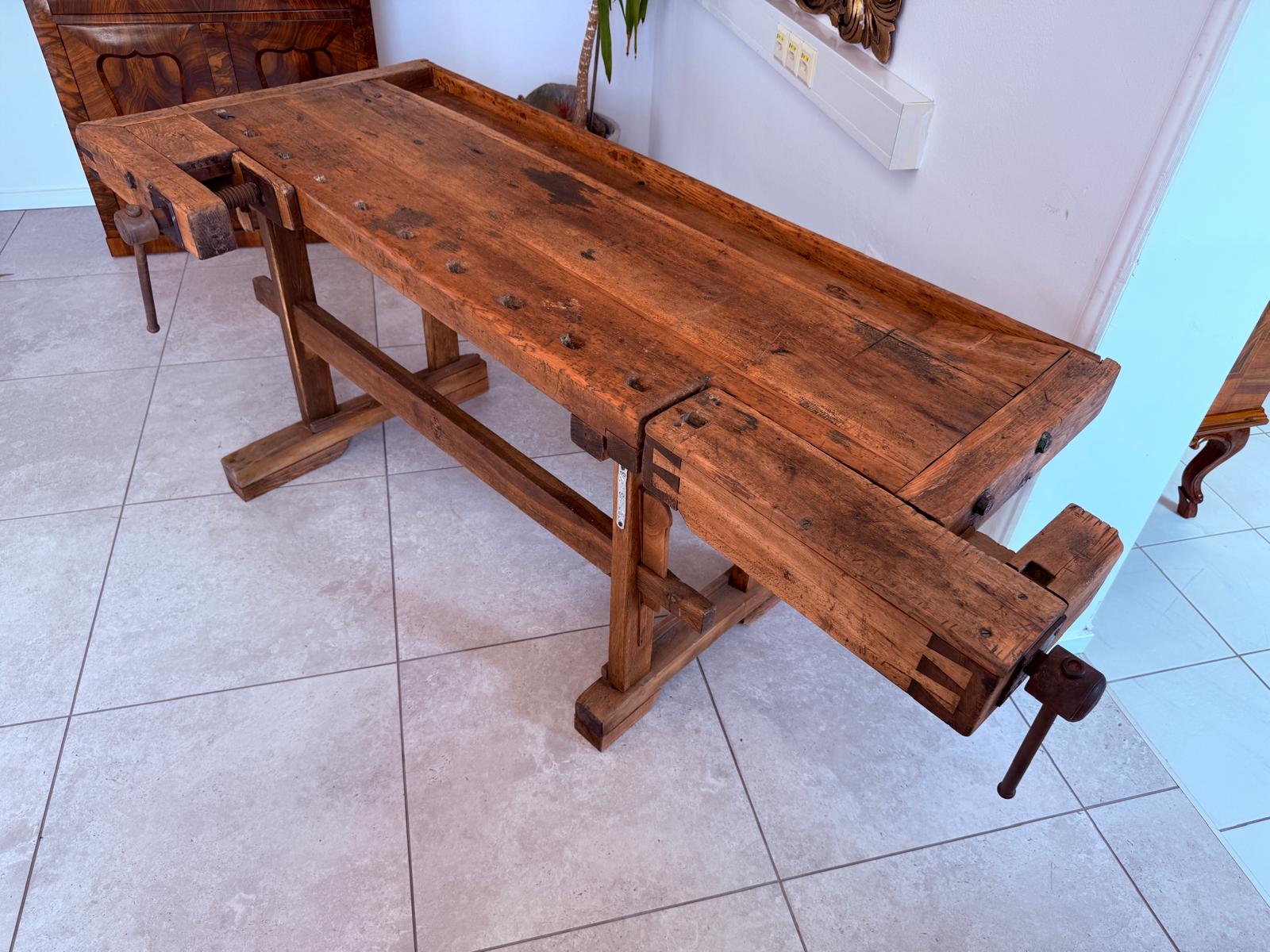 Hobelbank antik & restauriert, Werkbank, Designertisch, Thresen D2500